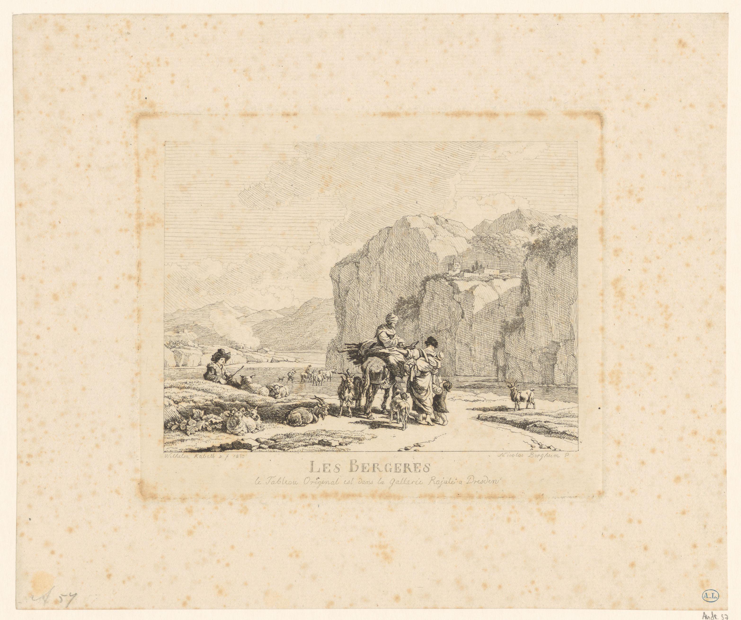 Rotsachtig landschap met herders bij een rivier
