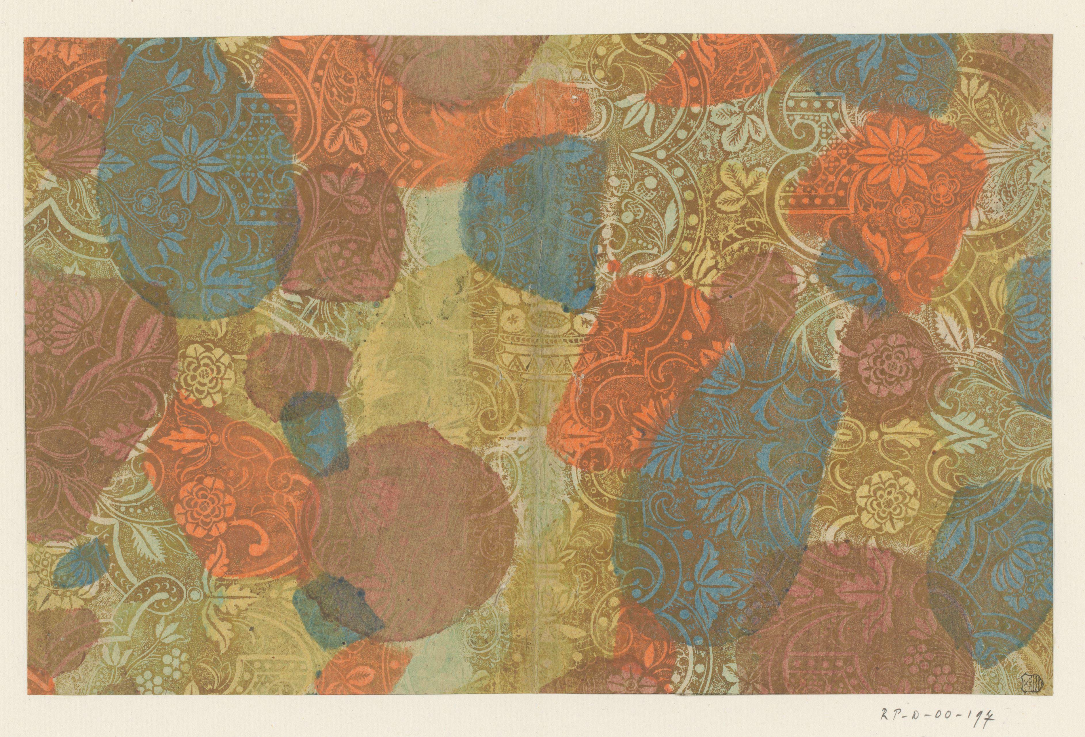 Blad met Lodewijk XIV-ornament, ranken met bloemen