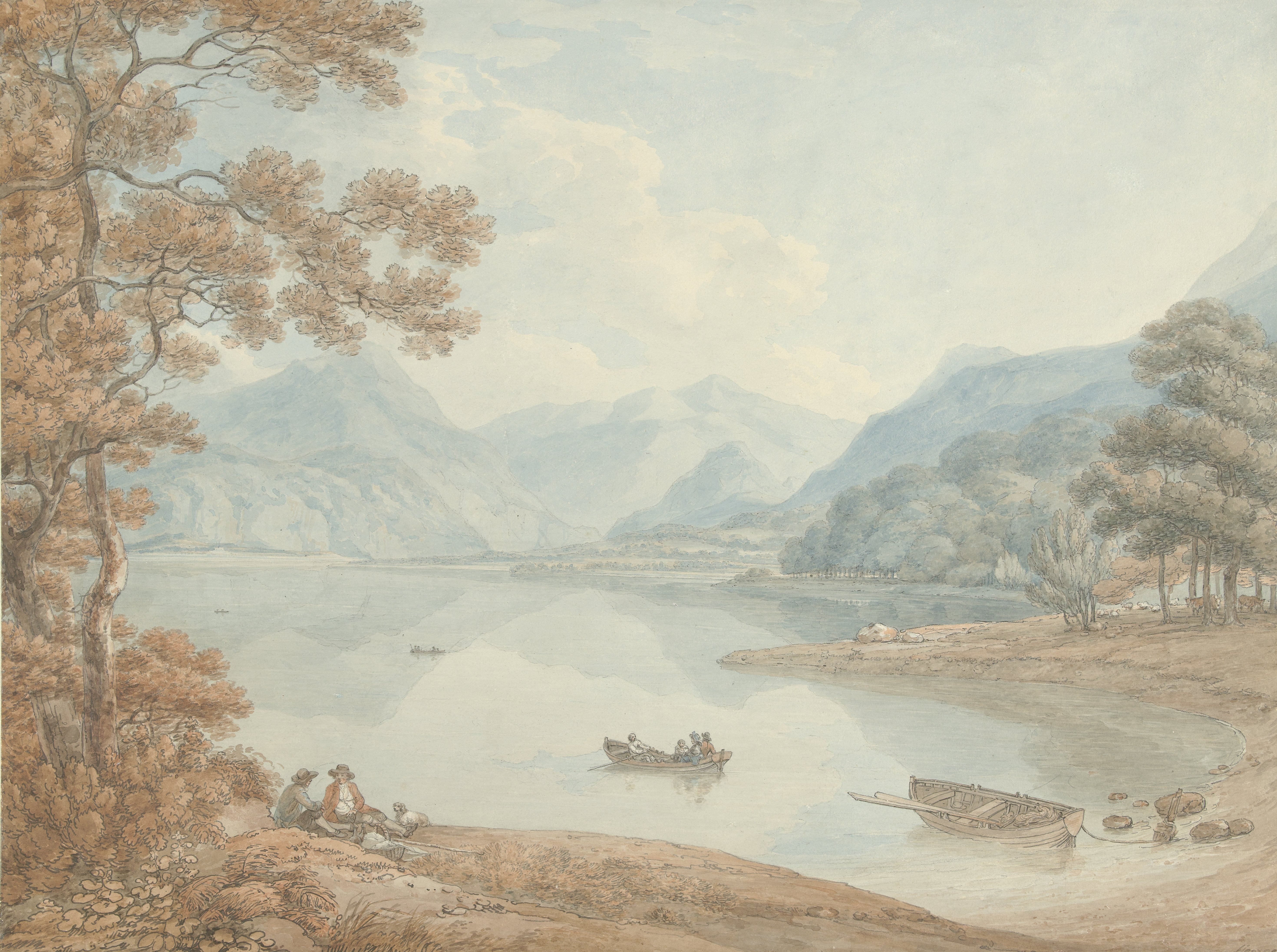Gezicht op Derwent Water, in de richting van Borrowdale (Cumberland)