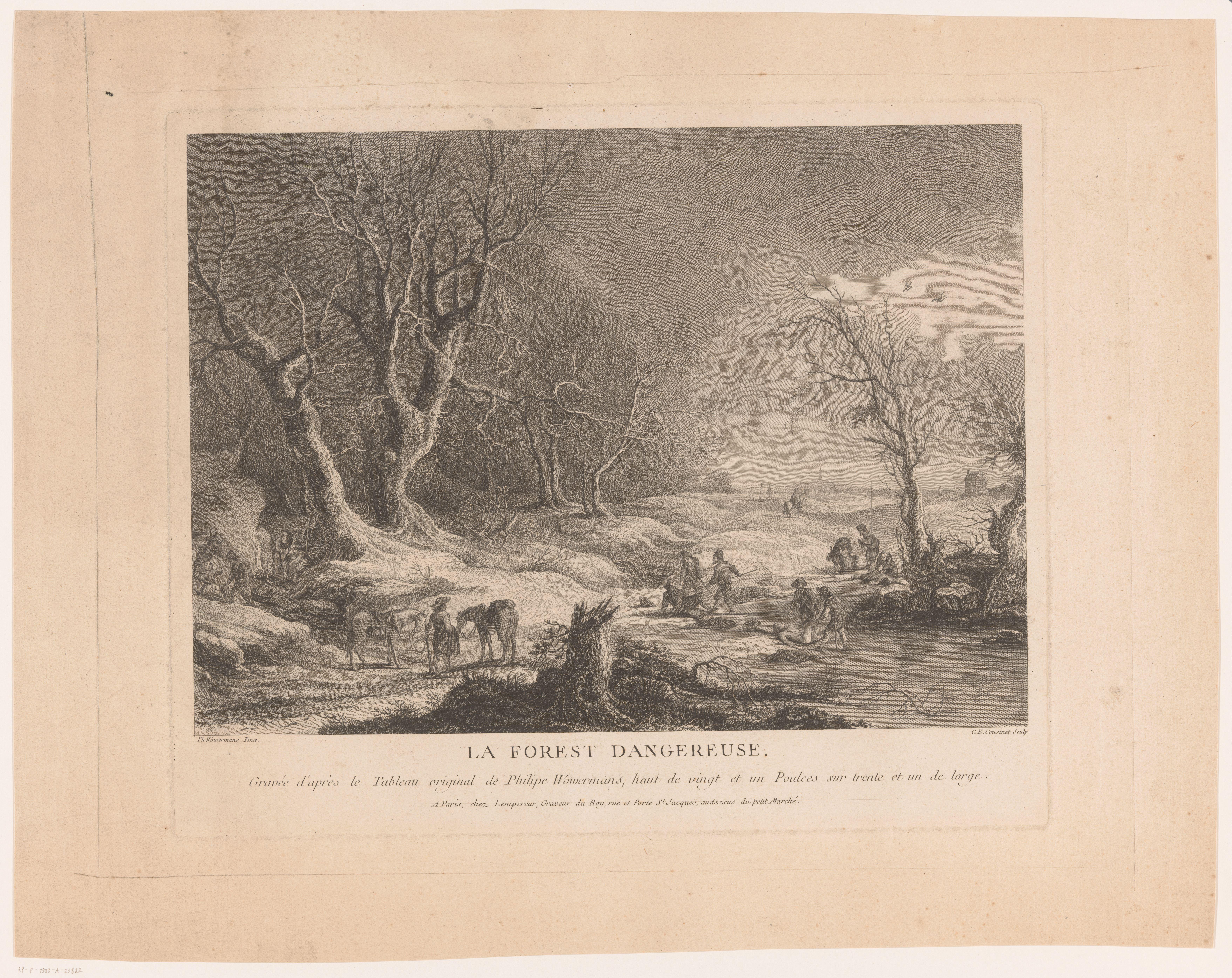 Winters landschap met aangevallen figuren