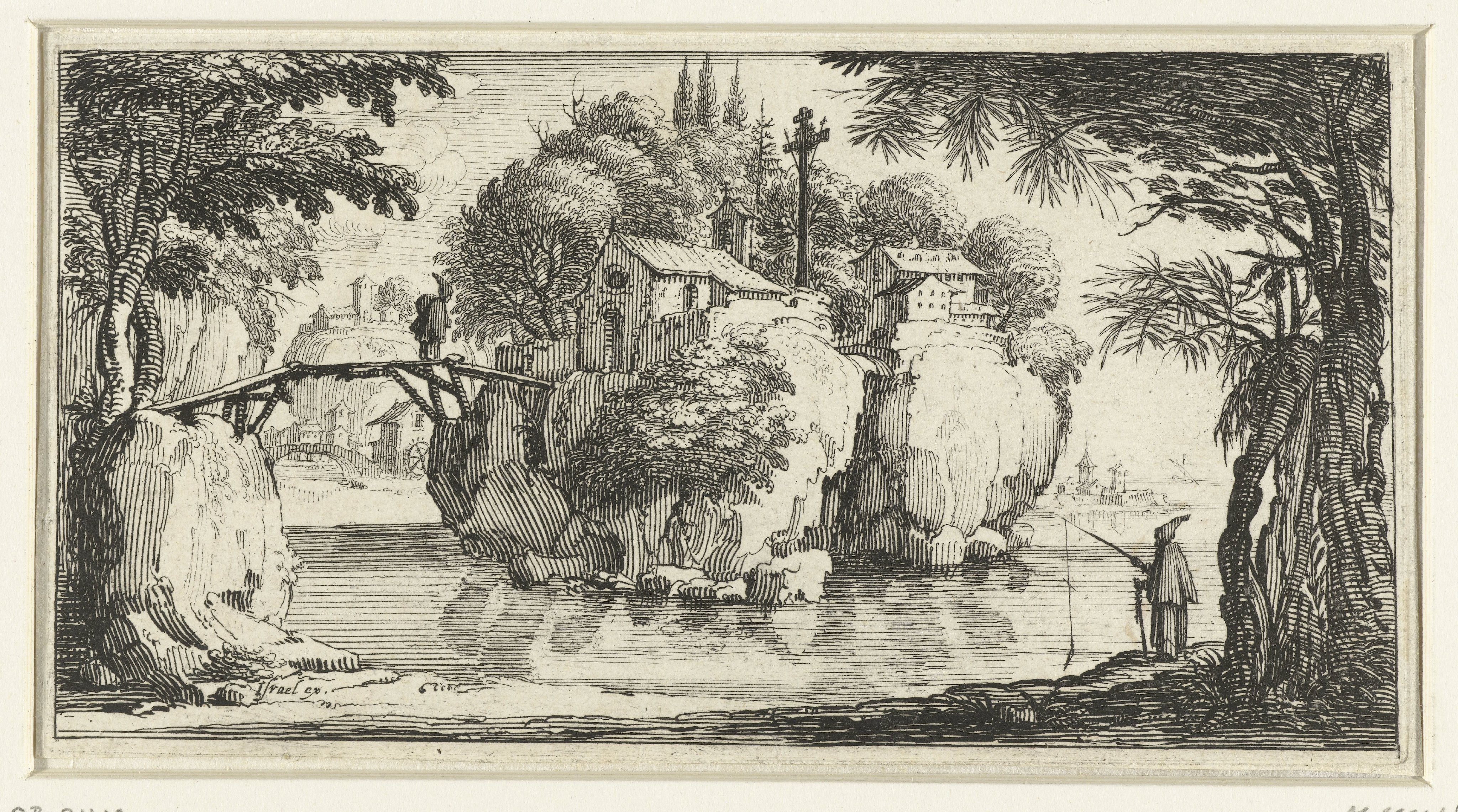 Landschap met een klooster op een rots