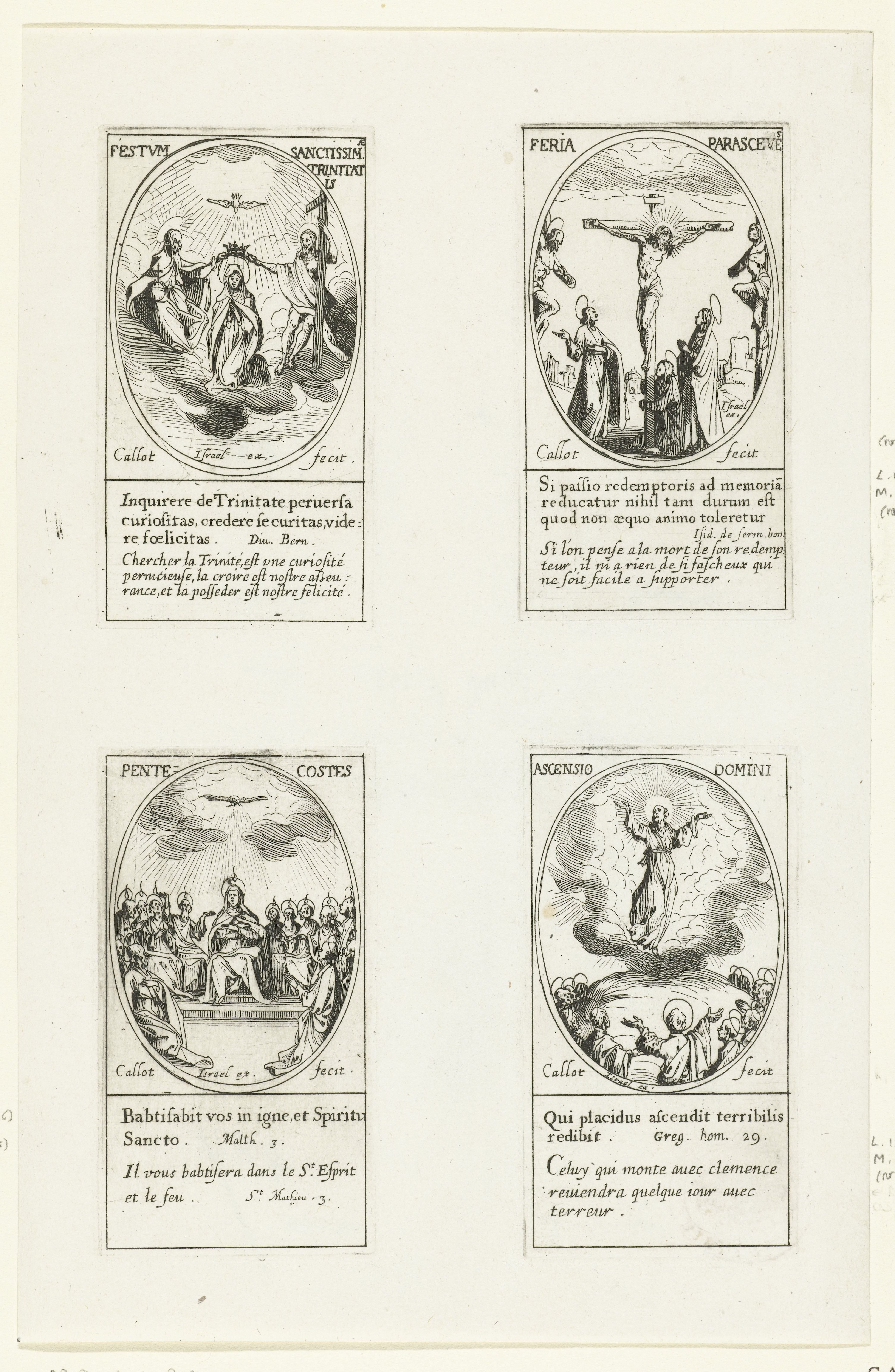 Maria door de Heilige Drie-eenheid gekroond (Drievuldigheidszondag), Kruisiging (Goede Vrijdag), Neerdaling van de Heilige Geest (Pinksteren), Hemelvaart van Christus (Hemelvaart)