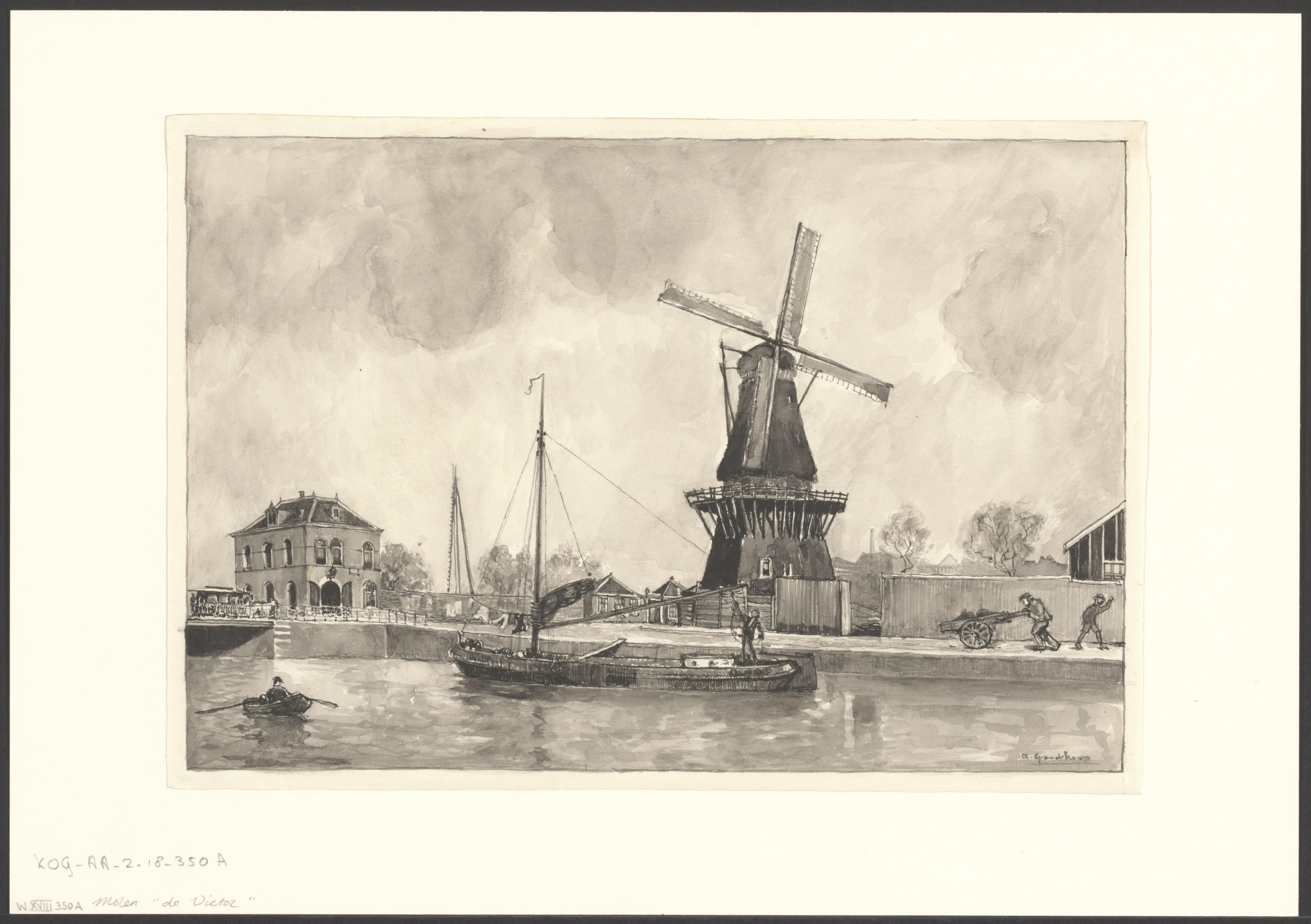 Gezicht op de Singelgracht gezien naar de brug voor de Rozengracht en molen De Victor