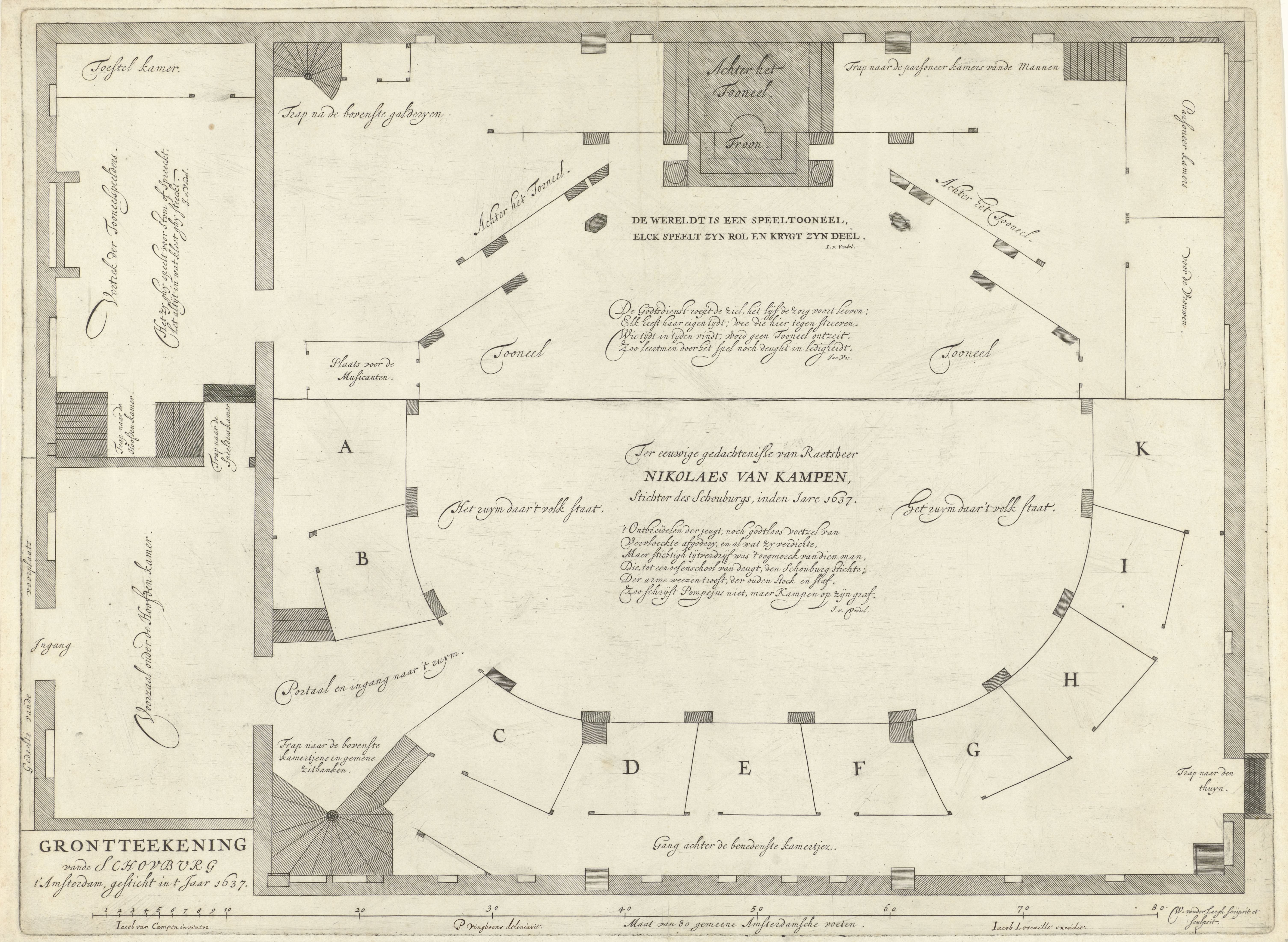 Grondplan voor de verbouwing van de Schouwburg te Amsterdam, 1658