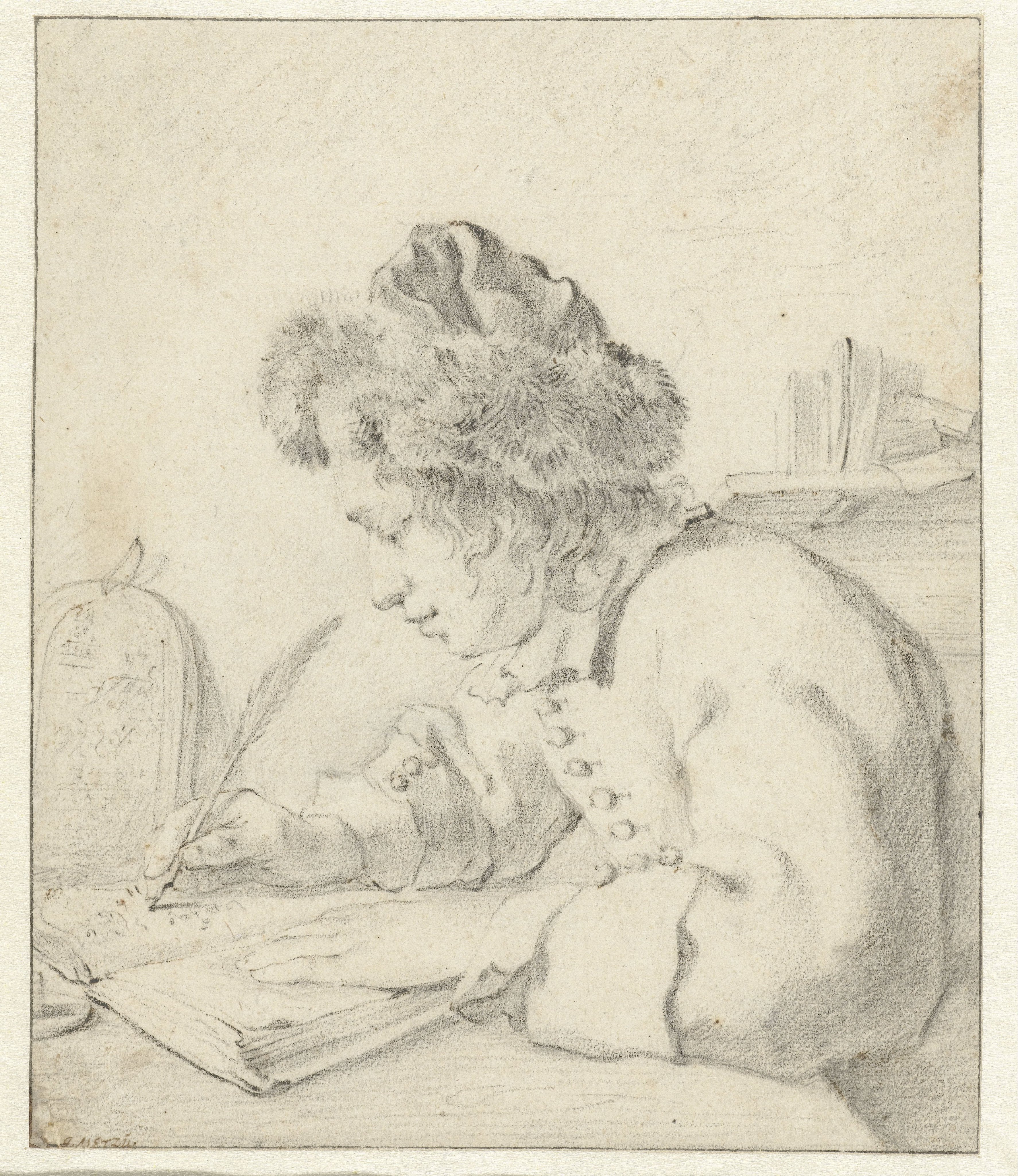 Young Man with a Fur Cap, Seated and Writing in an Account Book
