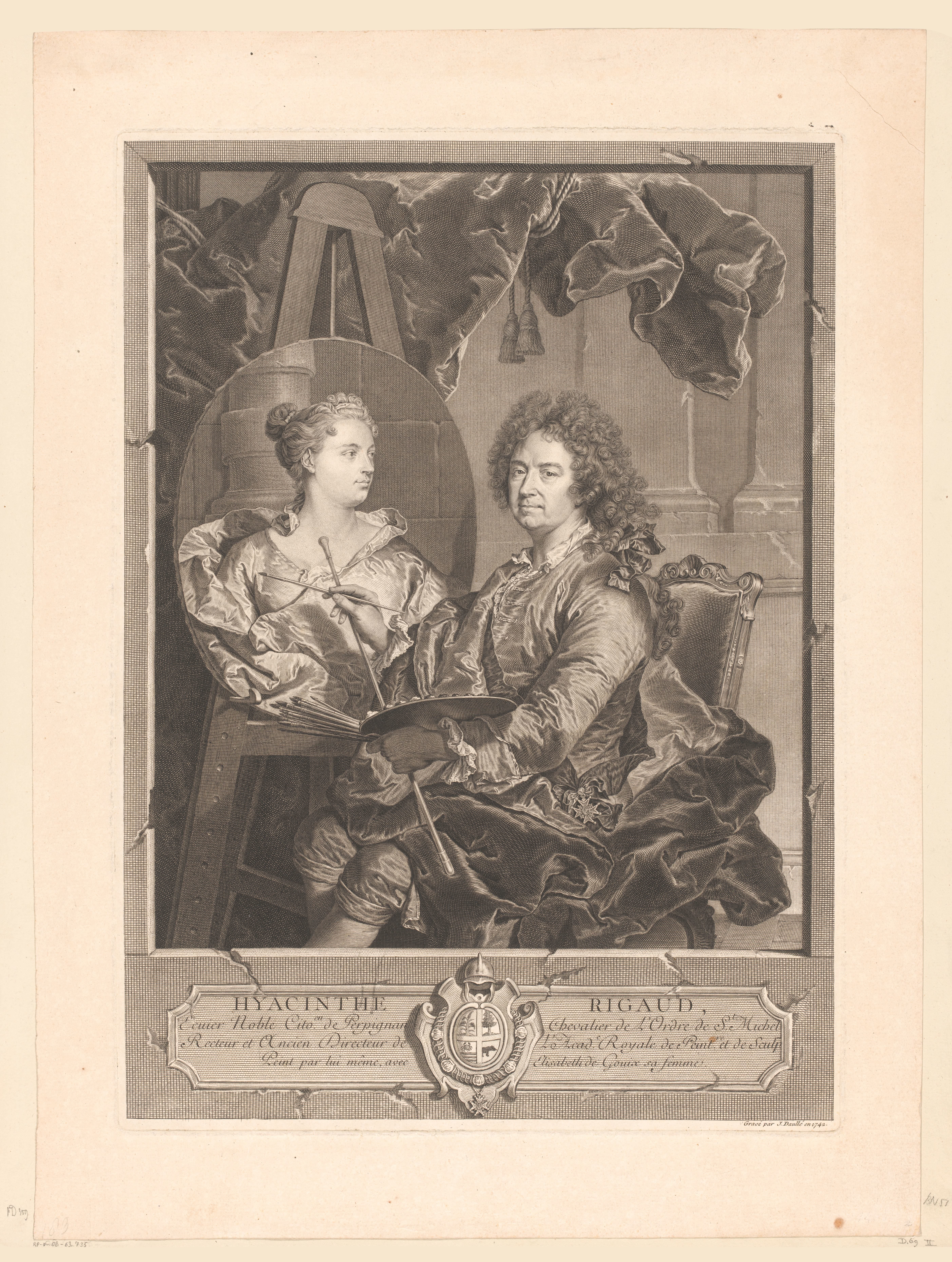 Portret van Hyacinthe Rigaud aan zijn schildersezel