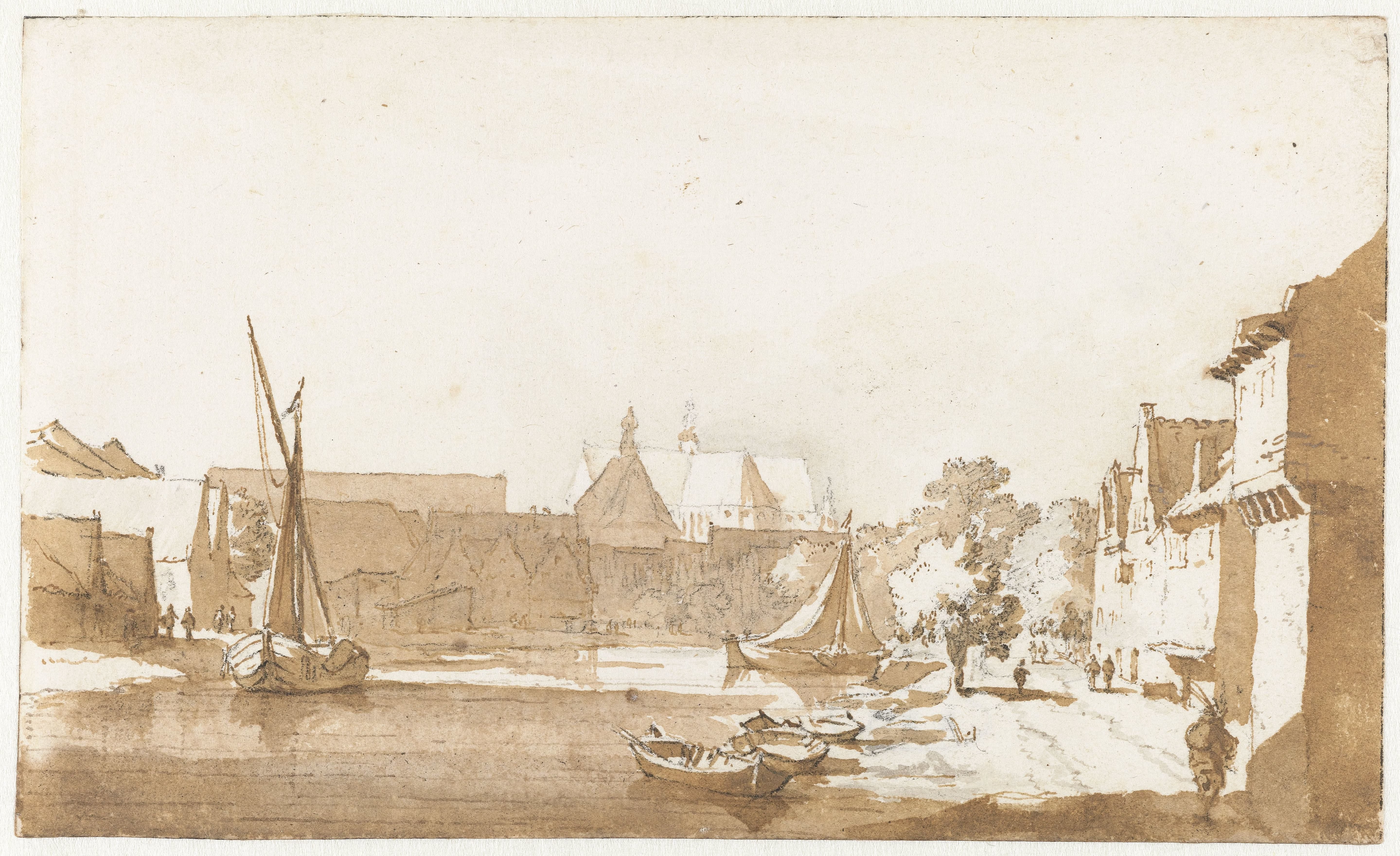 Gezicht op de St. Laurenskerk en de Kapelkerk te Alkmaar