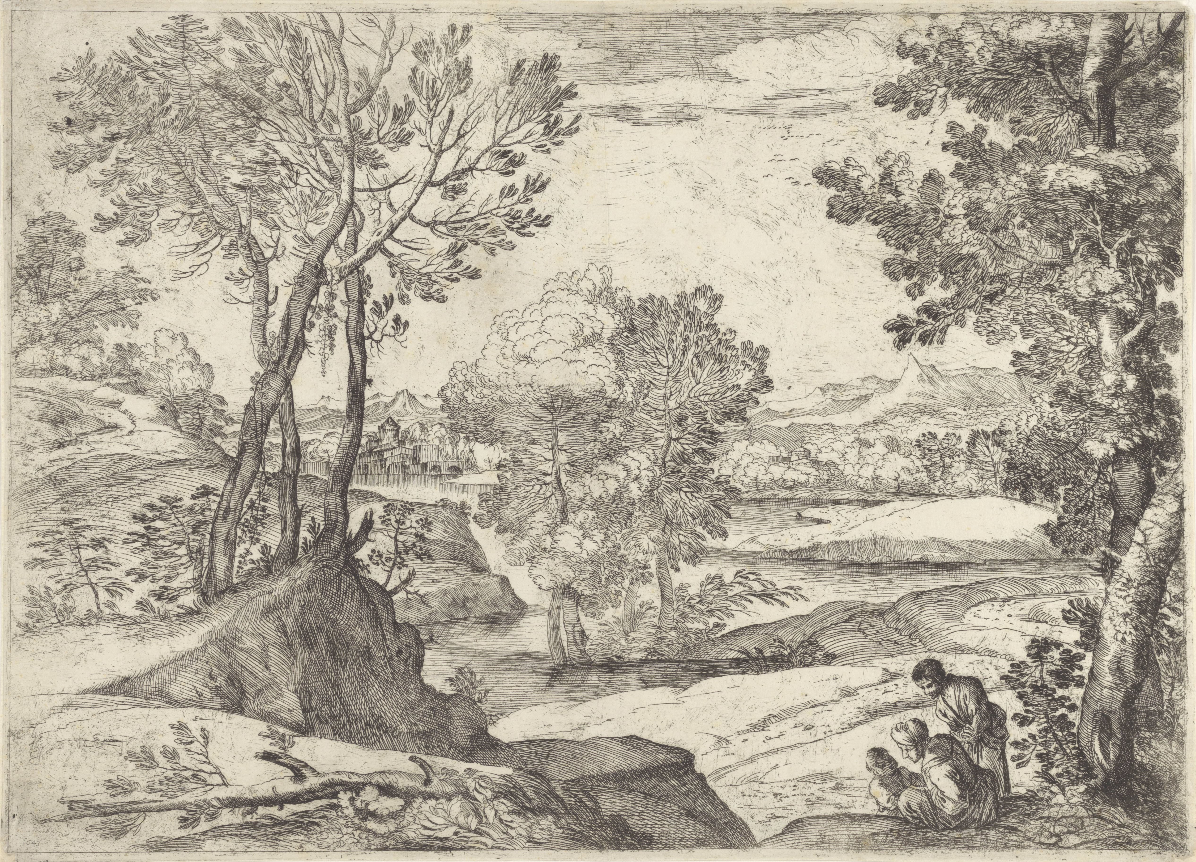 Landschap met een vrouw, man en kind