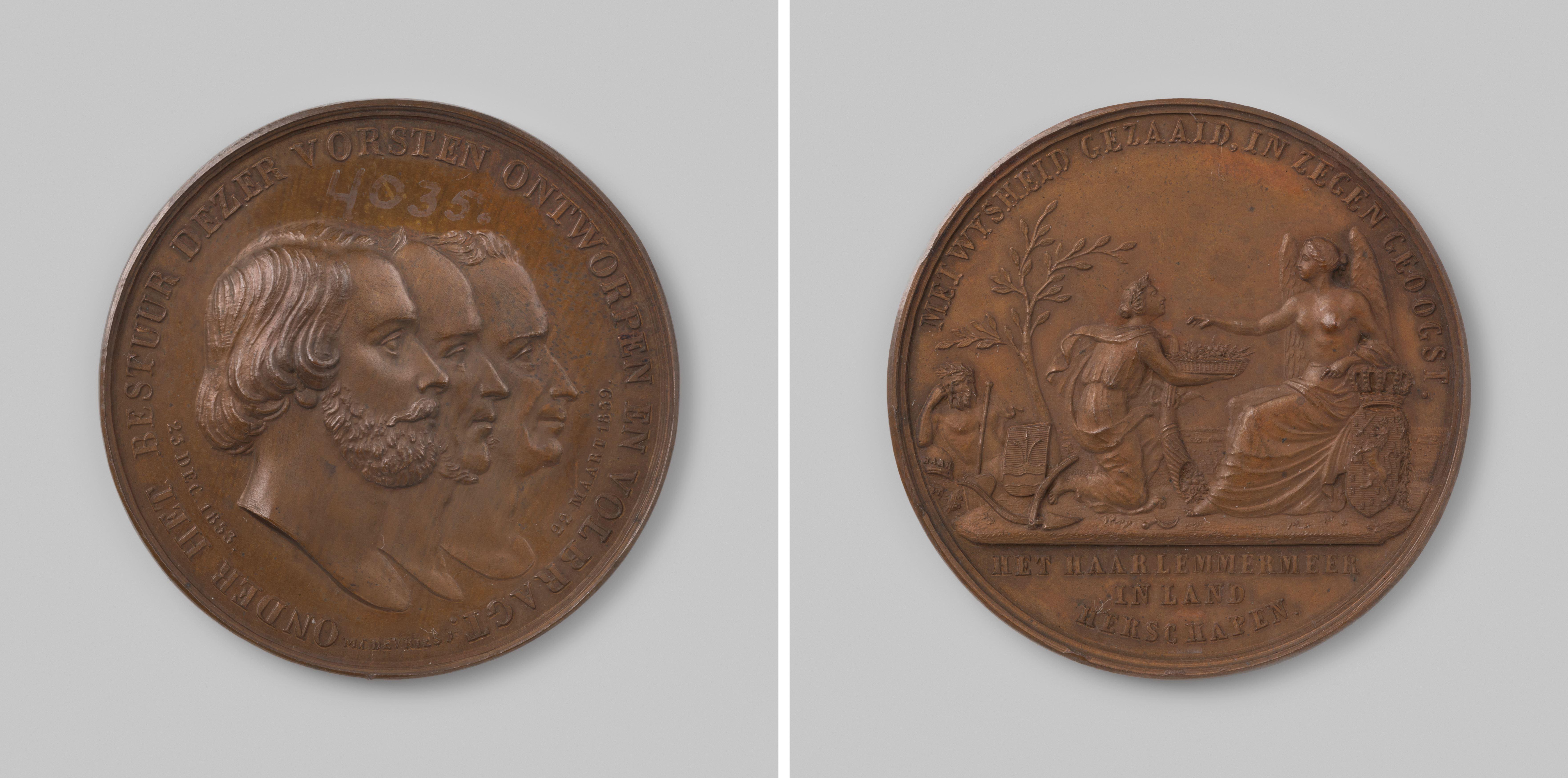 Droogmaking van de Haarlemmermeer, ter ere van Willem I, II en III, koningen der Nederlanden