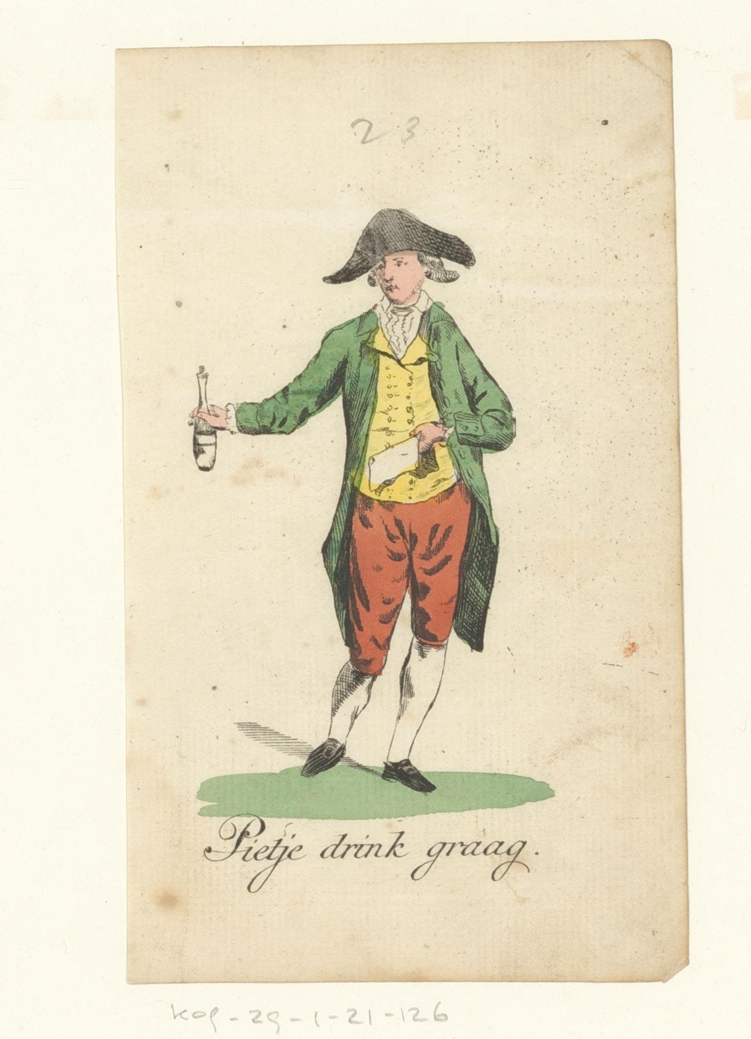 Piet met een fles in zijn hand