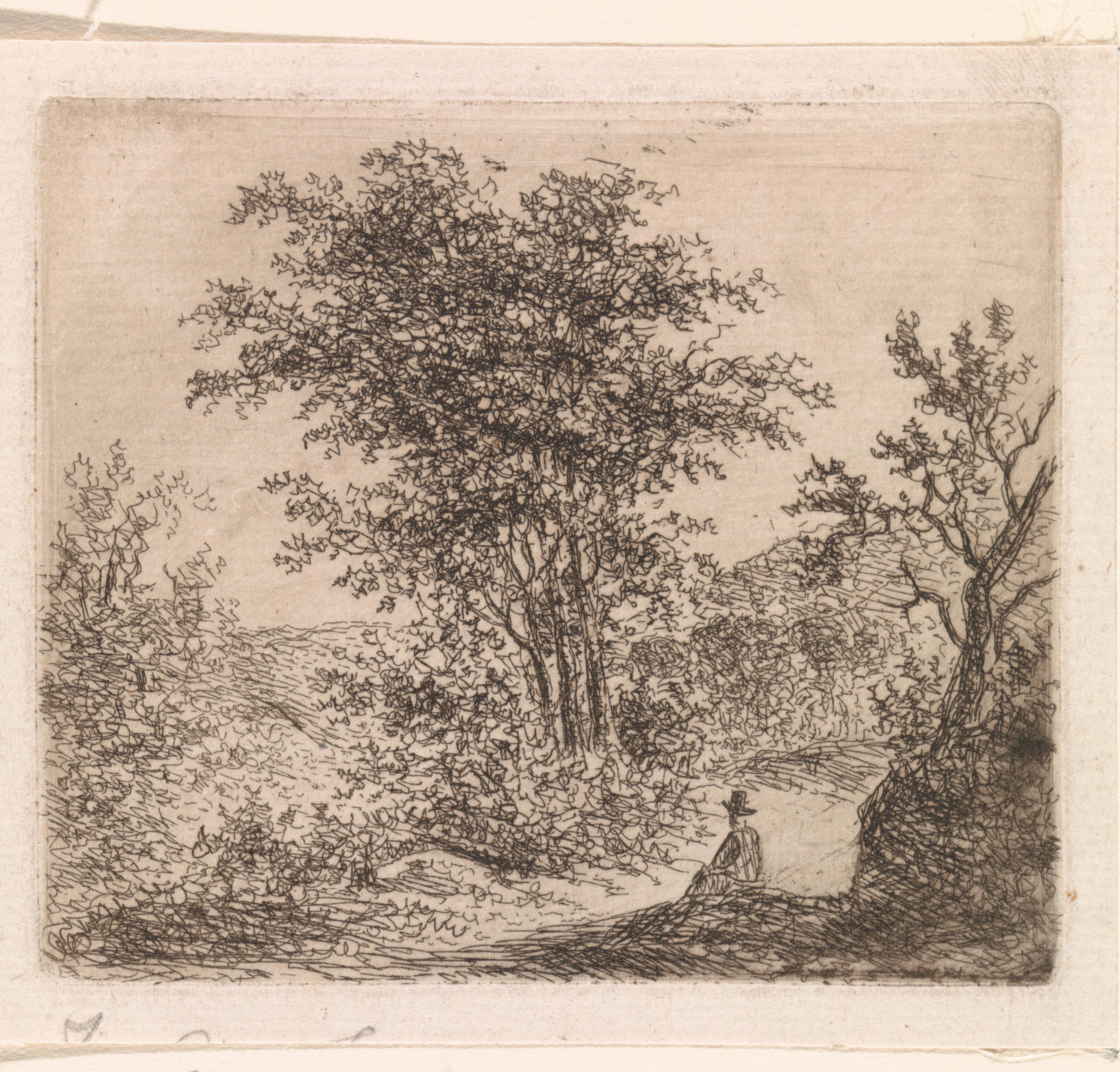 Boslandschap met zittende figuur