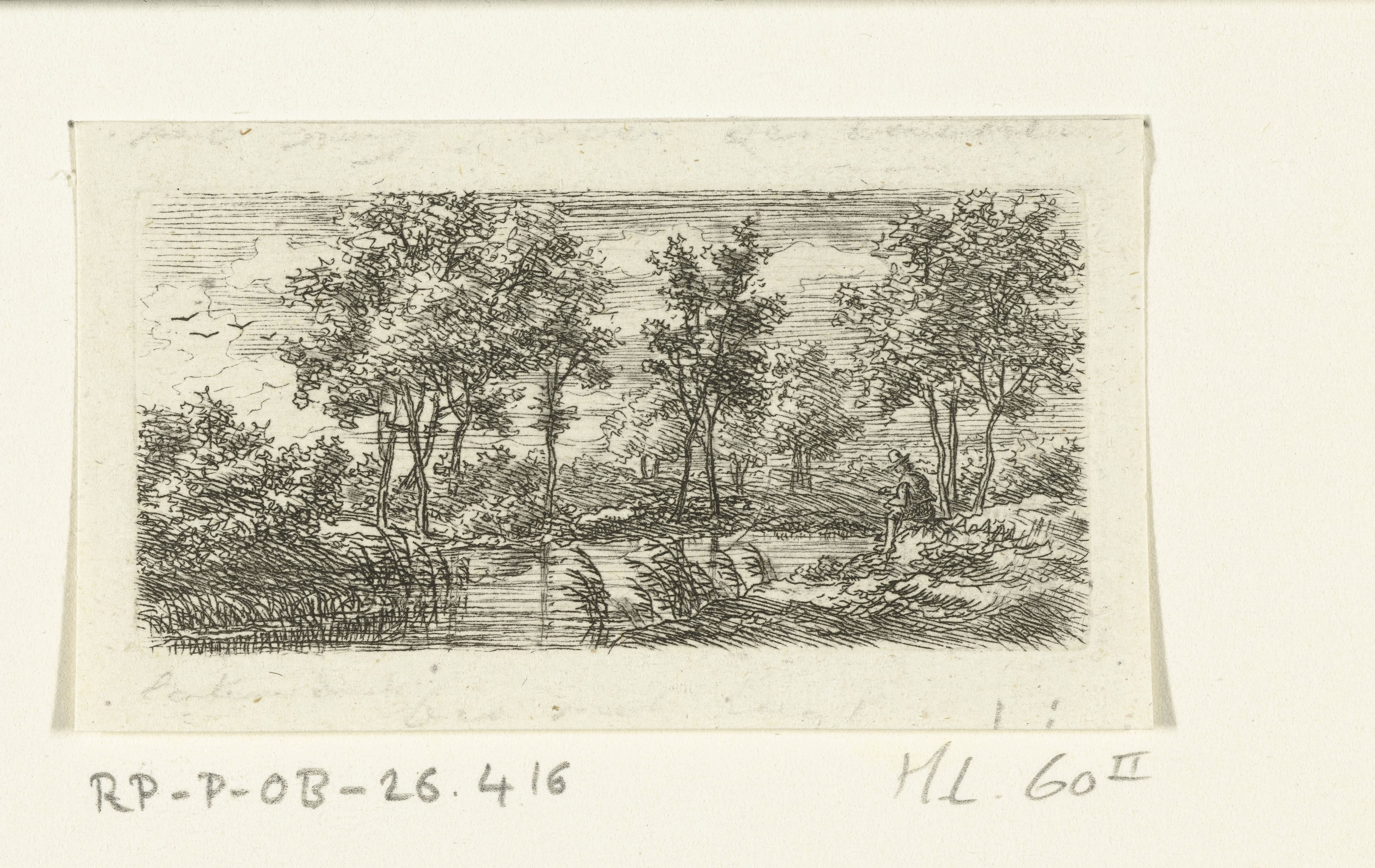 Rivierlandschap met bomen en visser