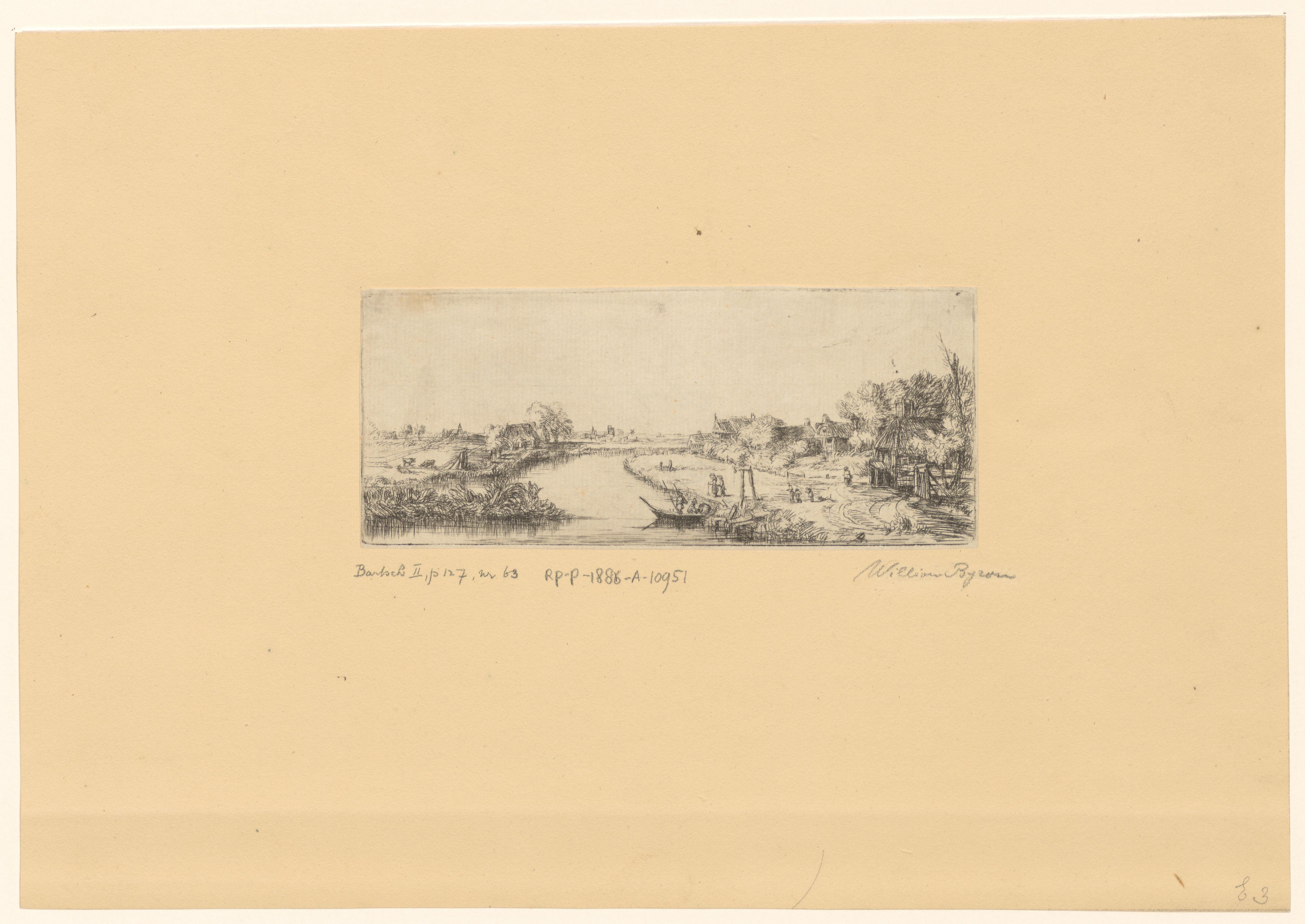 Landschap met een dorp langs een rivier