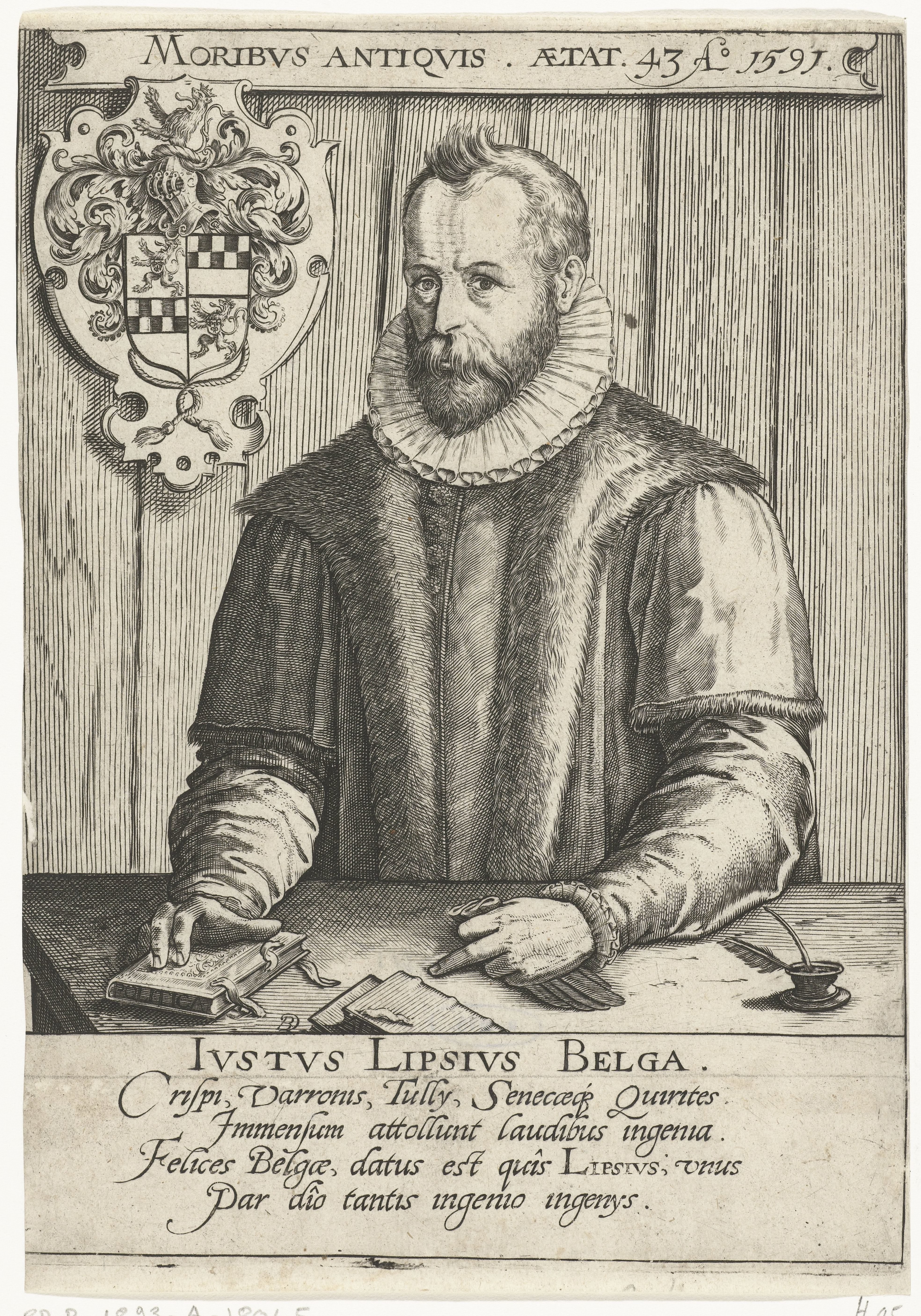 Portret van Justus Lipsius op 43-jarige leeftijd