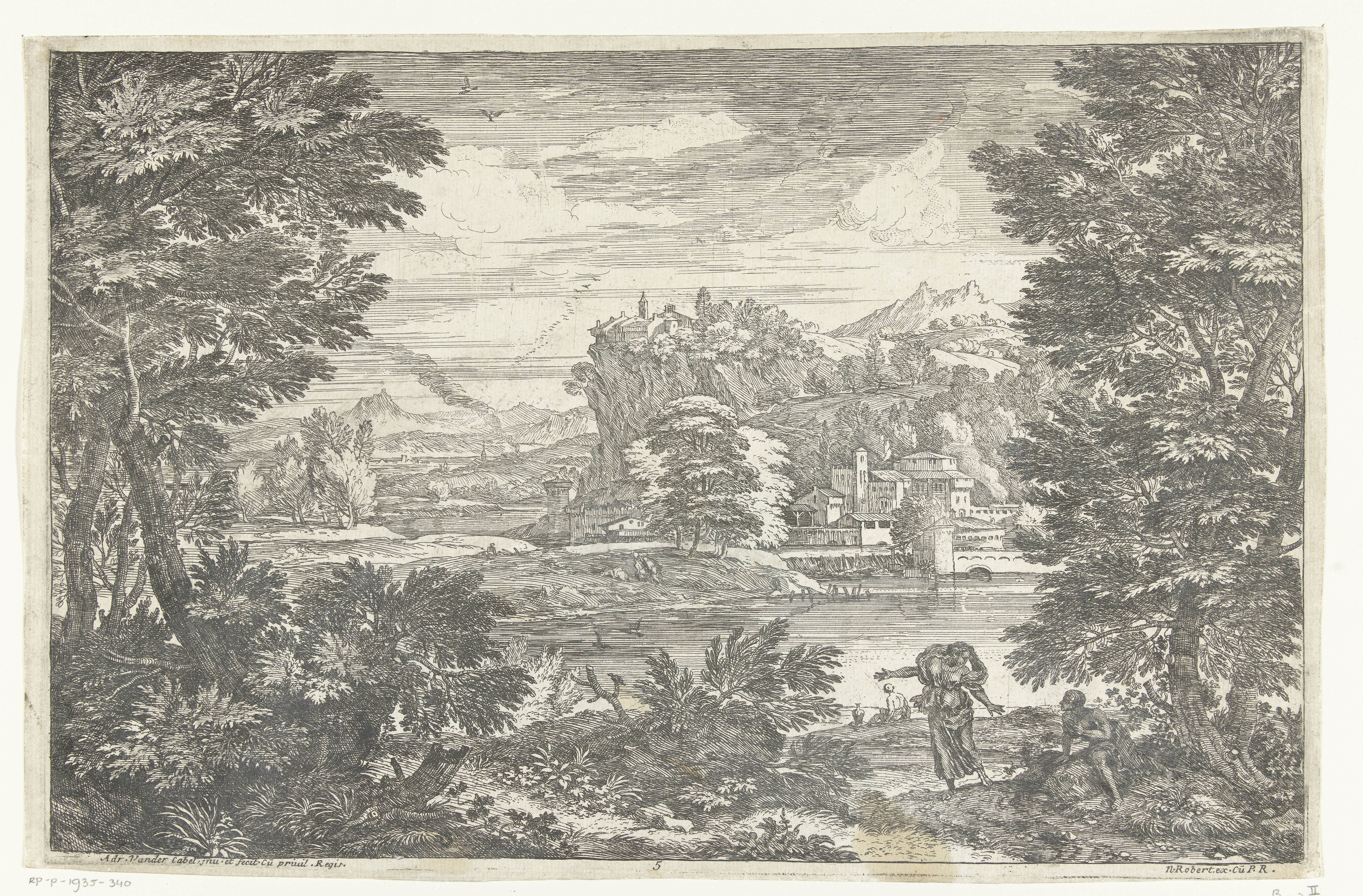 Landschap met man zittend onder boom