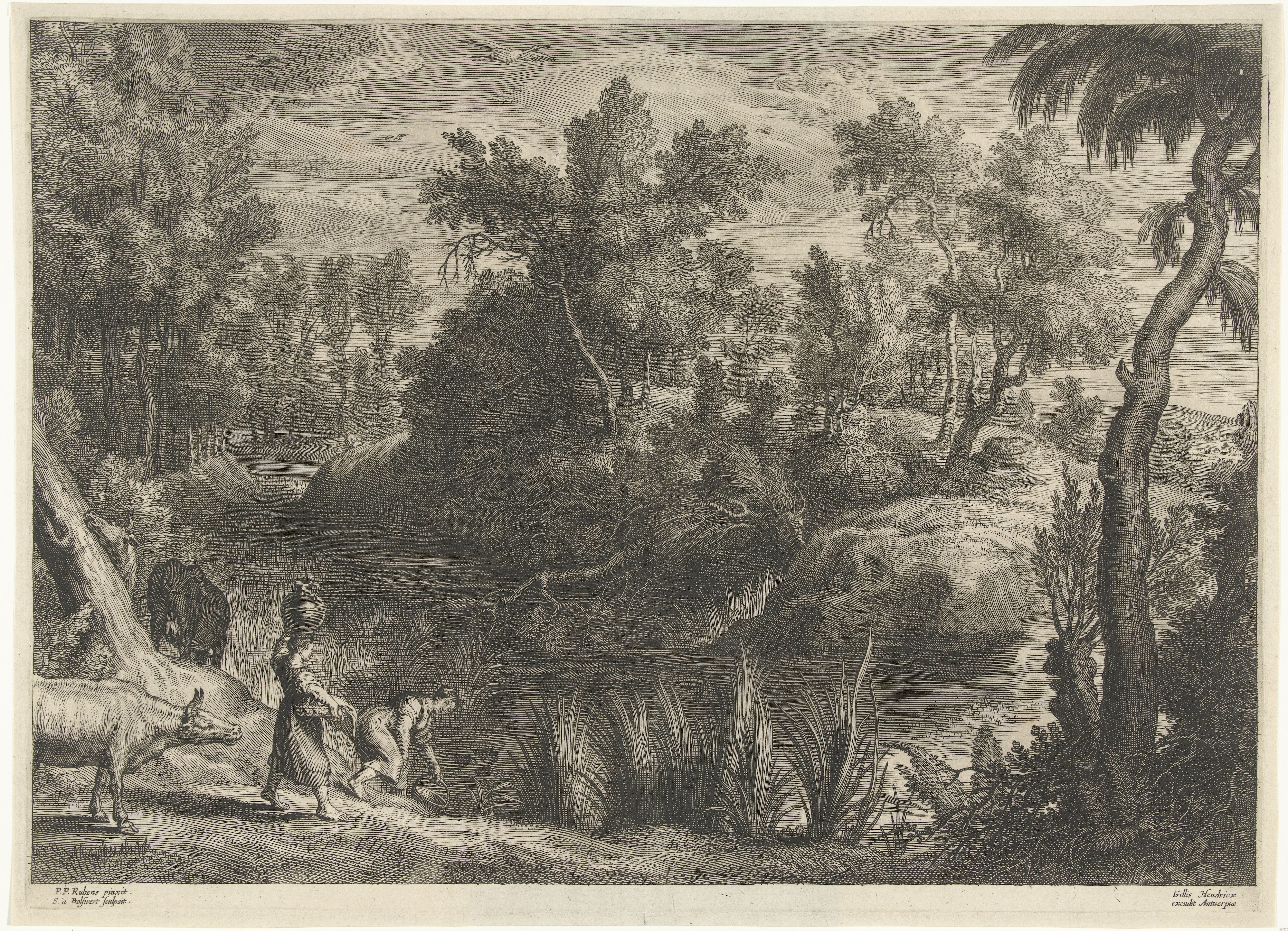 Landschap met vrouwen die water halen