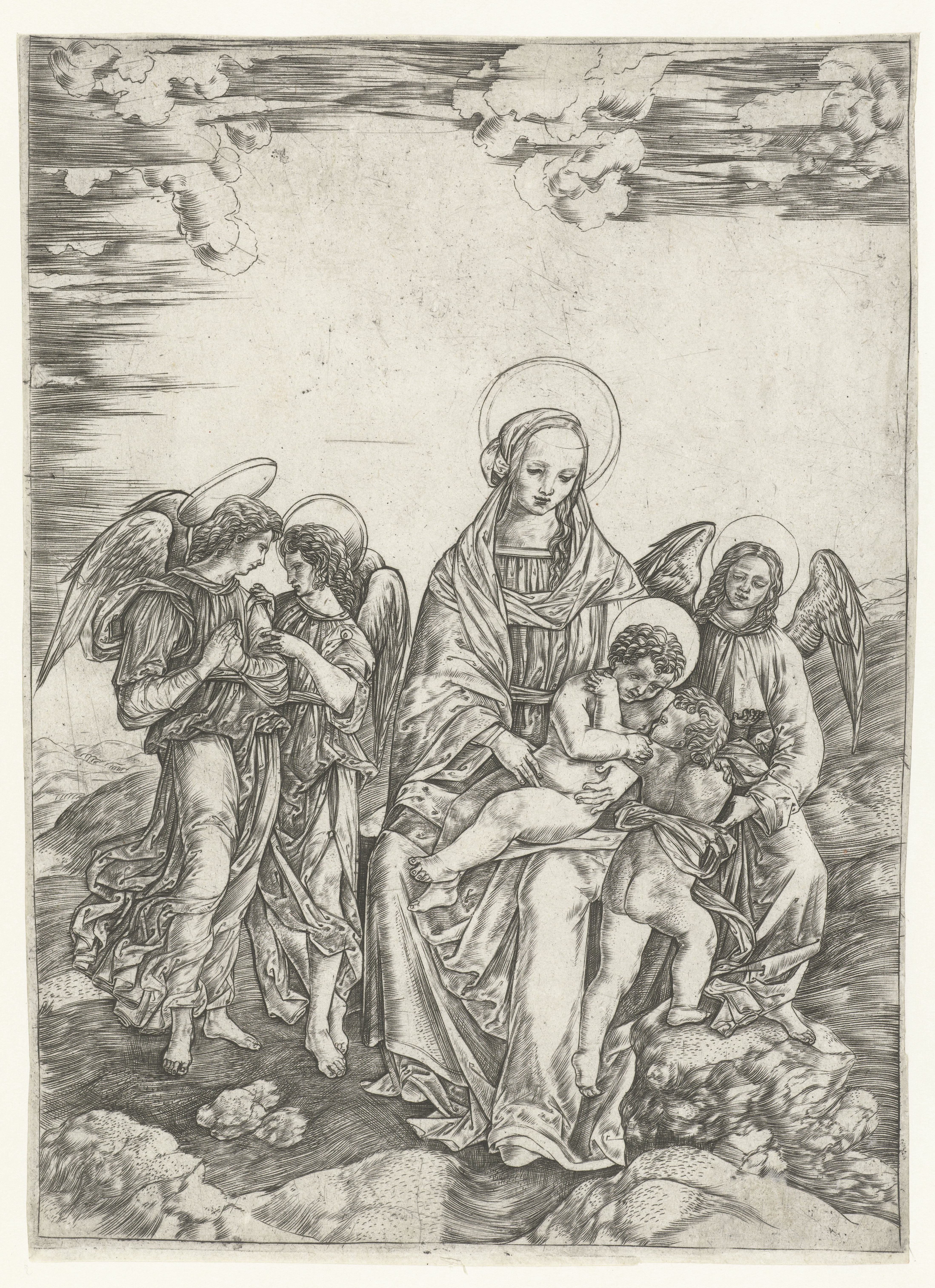 Maria met kind en Johannes de Doper en drie engelen