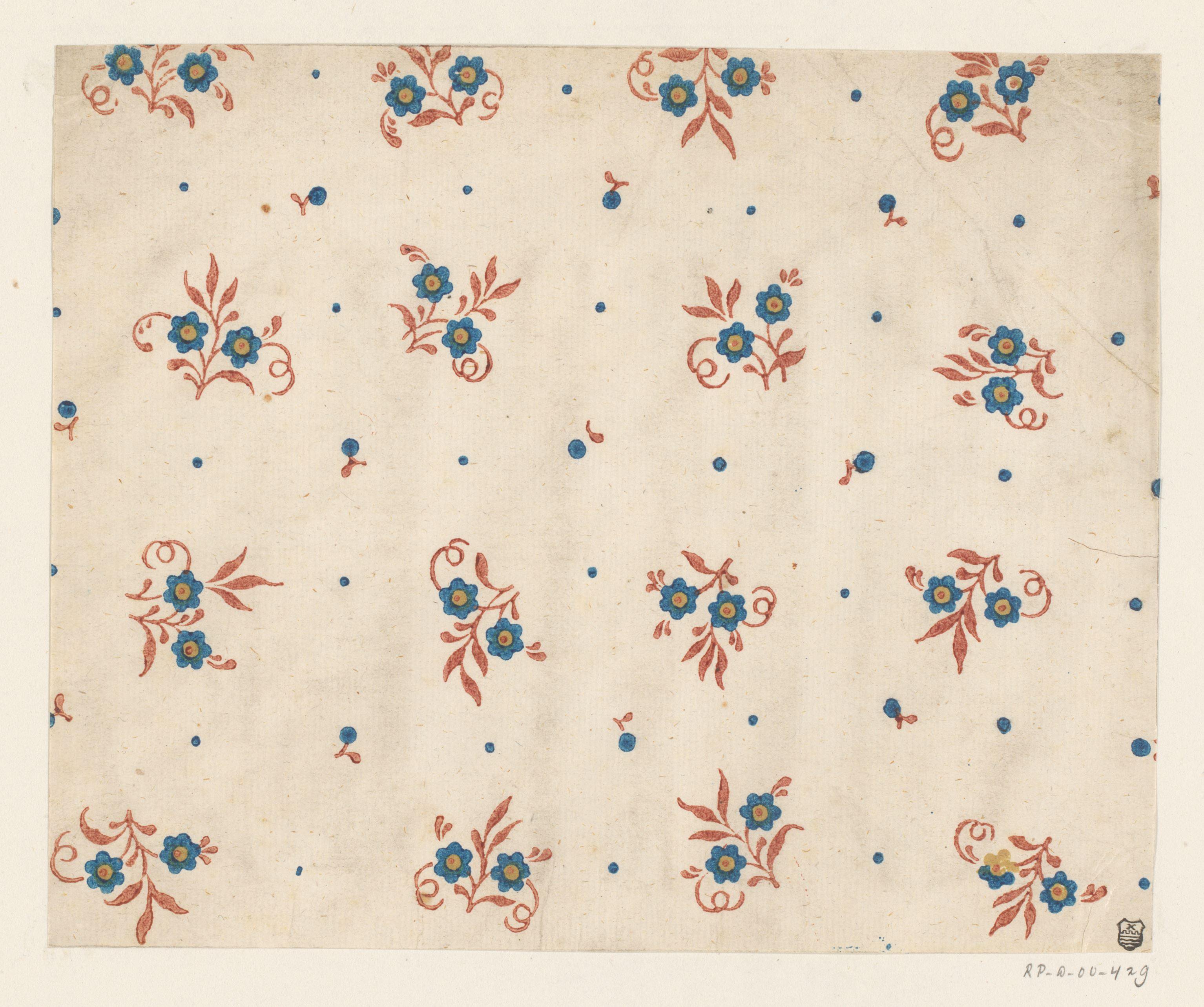 Blad met strooipatroon van bloemen omgeven door vruchtjes