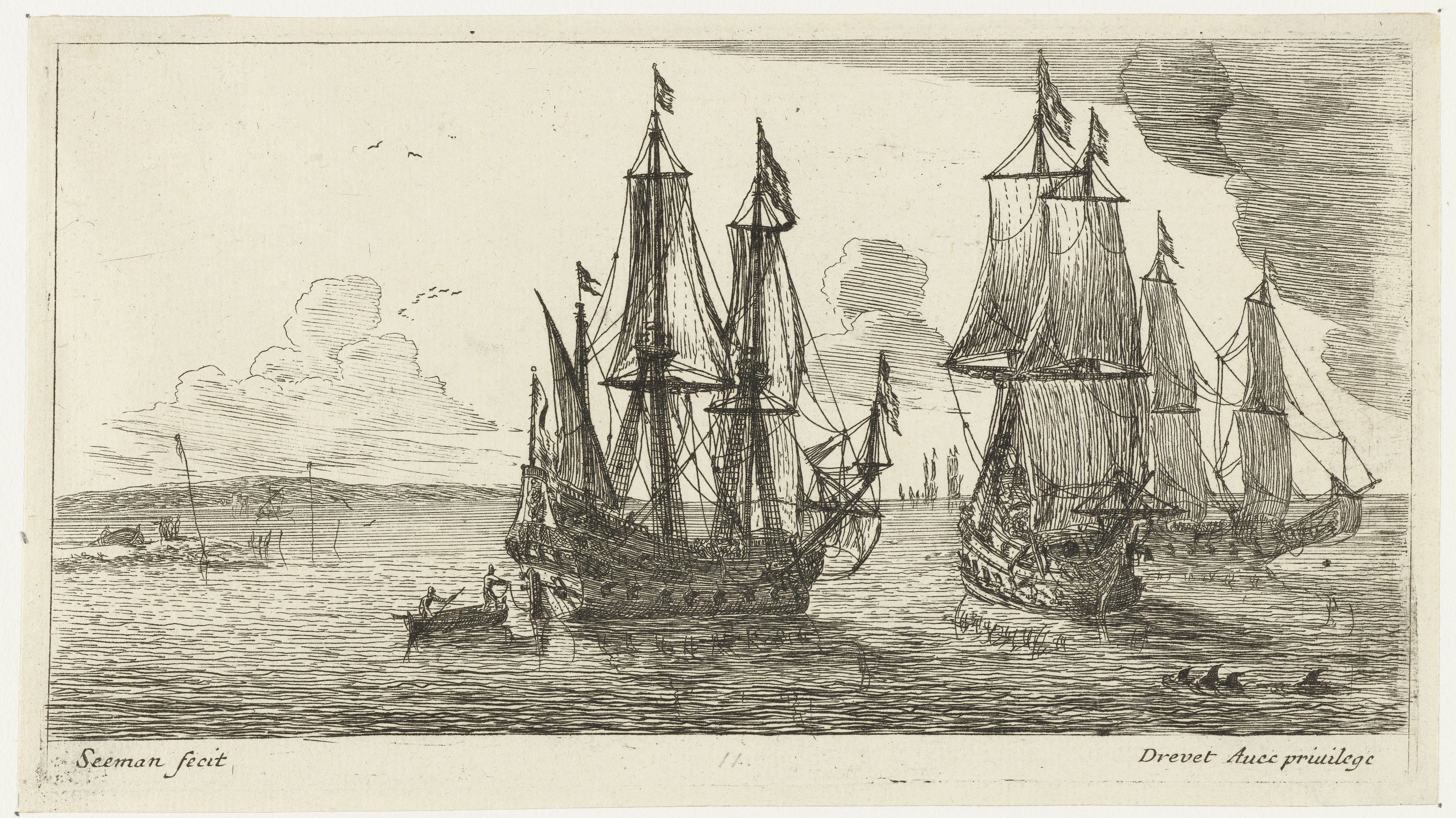 Drie koopvaardijschepen voor de kust