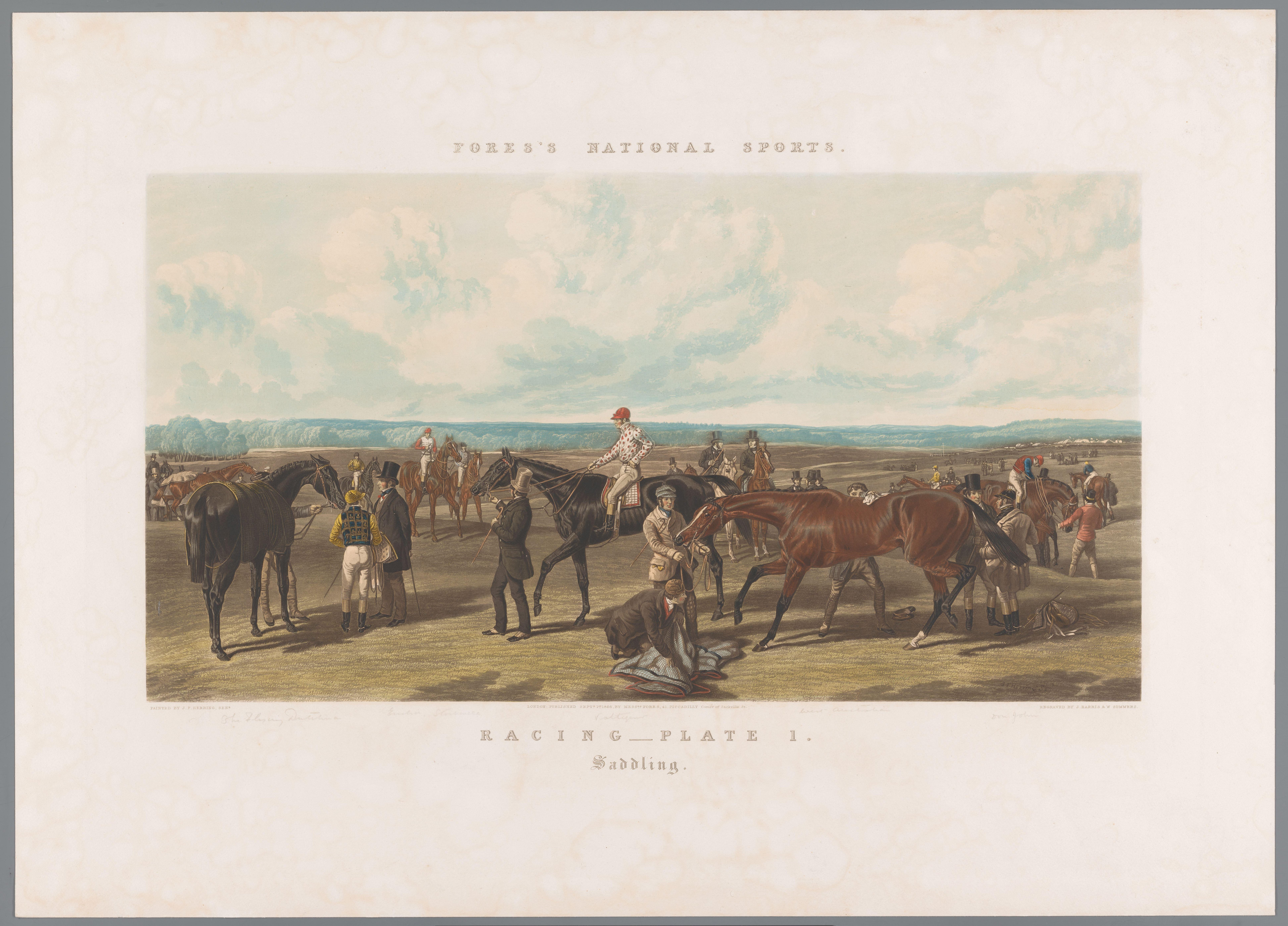 Paarden worden opgezadeld voor de race