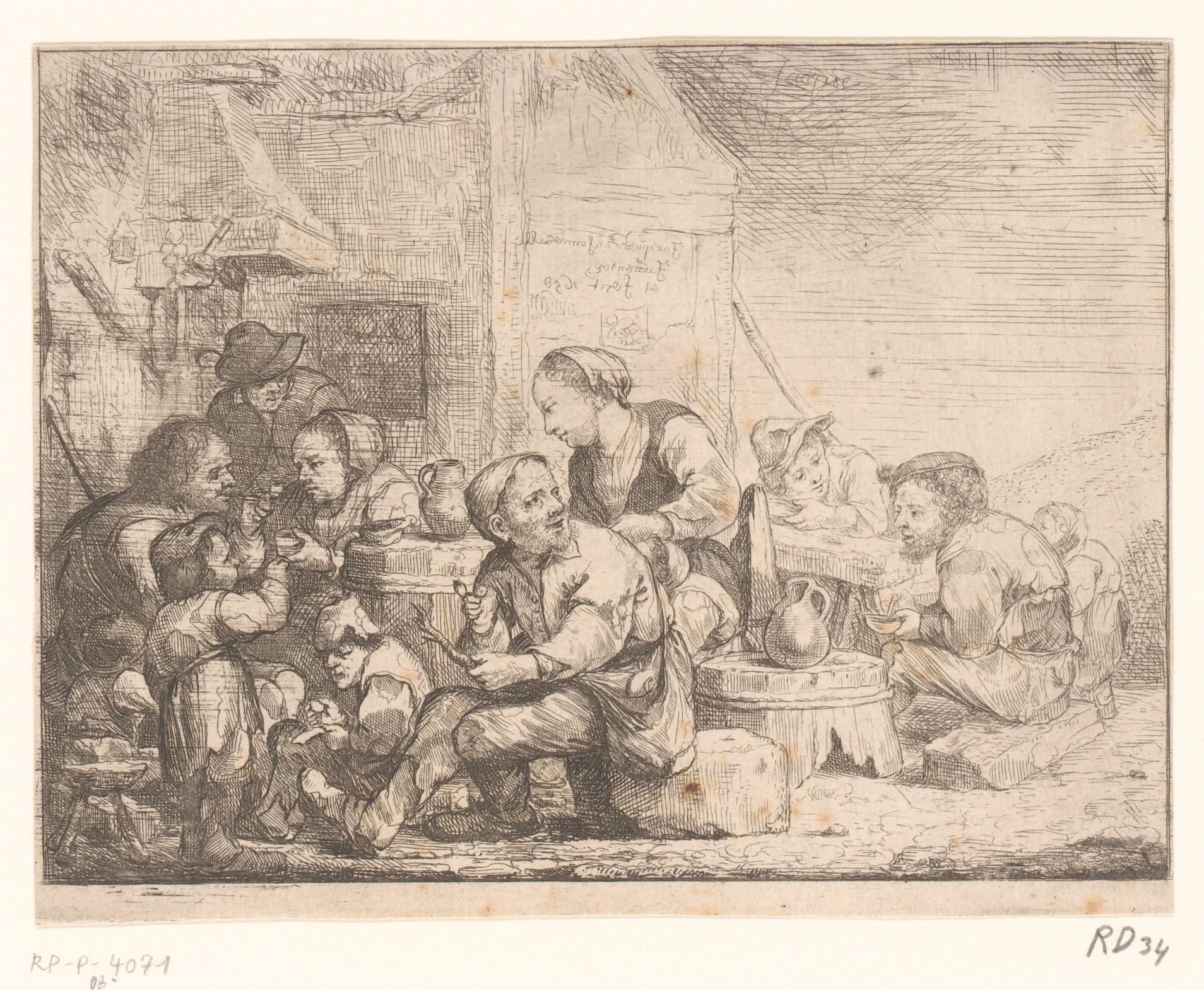 Tafereel met etende figuren