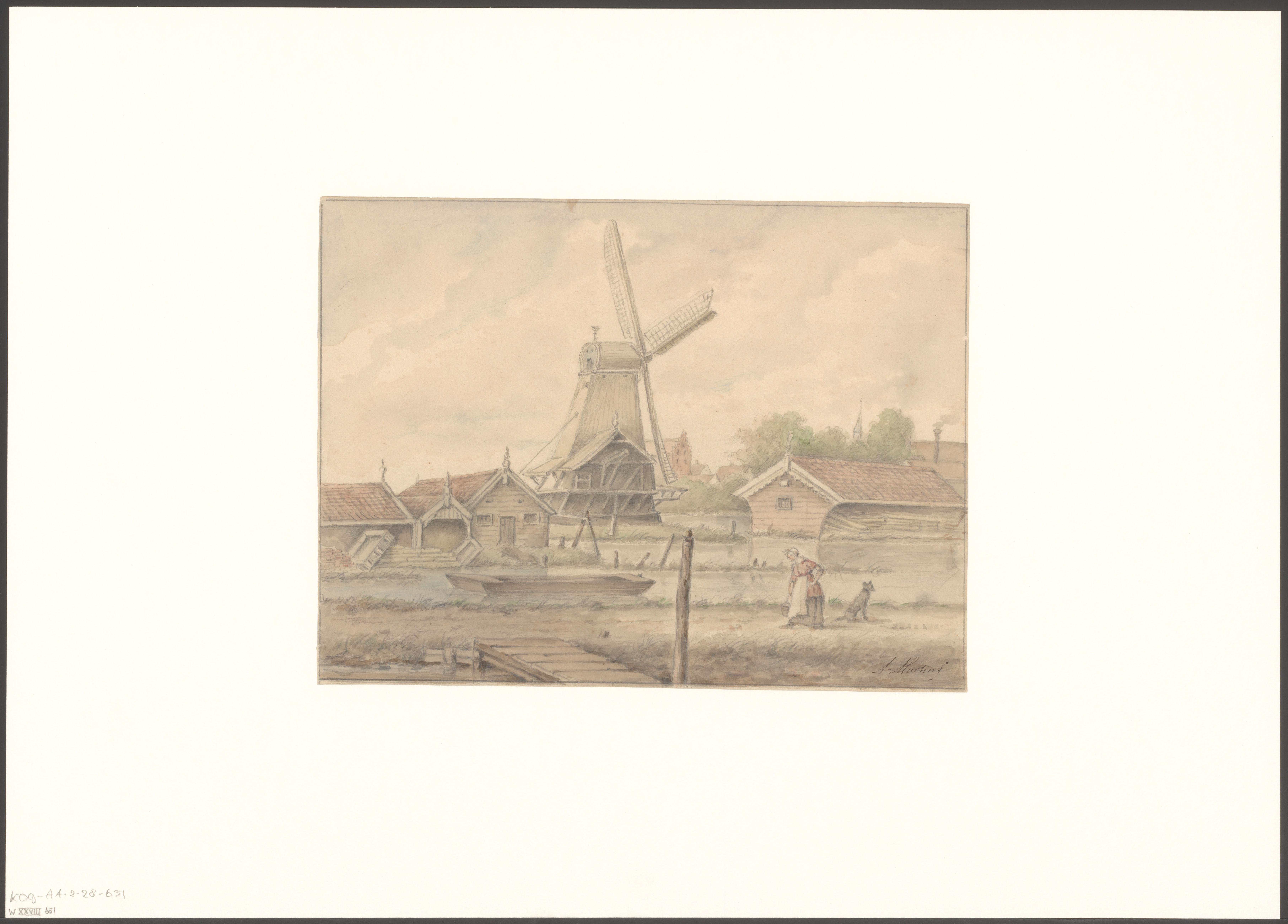 Gezicht op molen De Kop vanaf de Middenweg