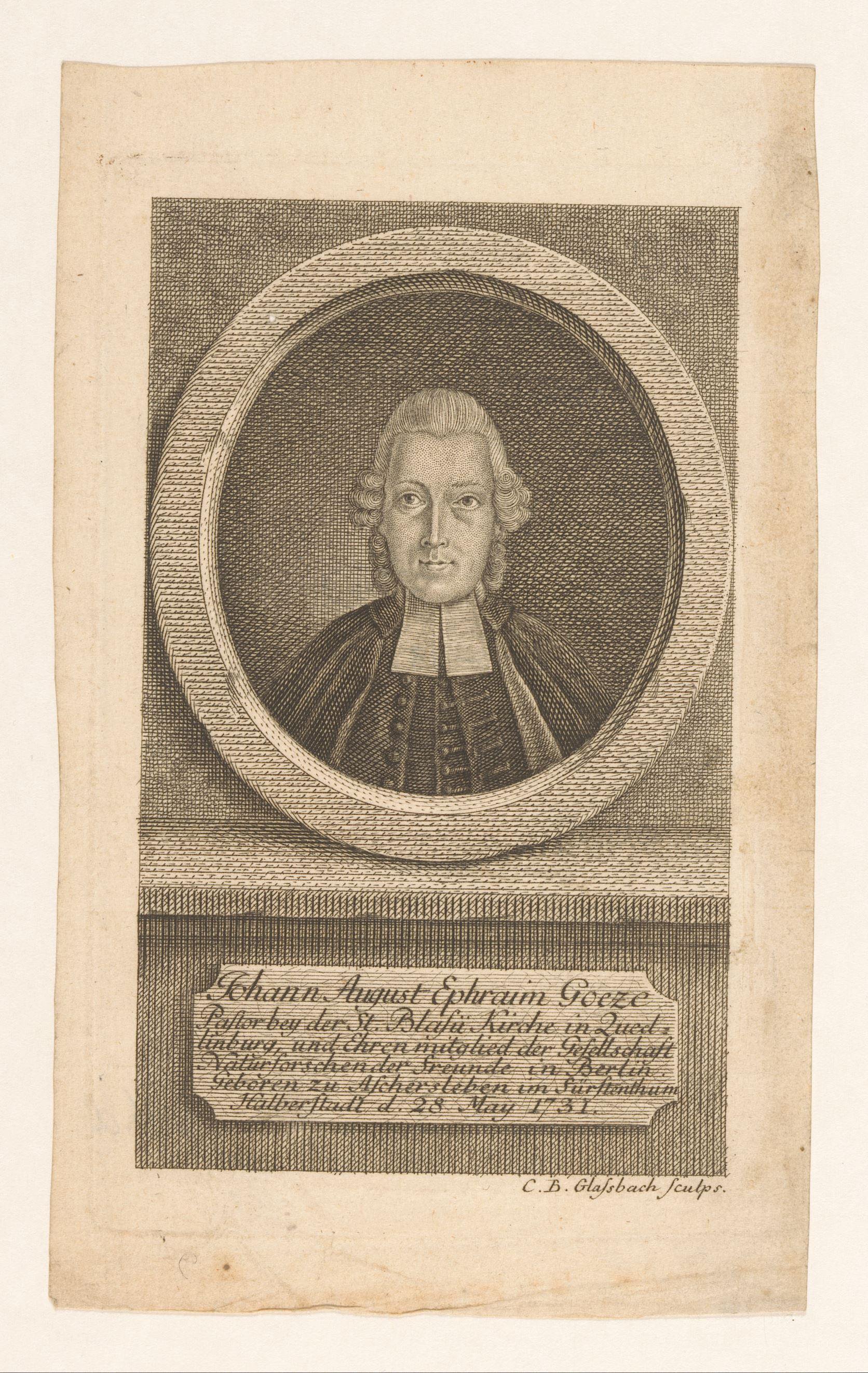 Portret van Johann August Ephraim Goeze