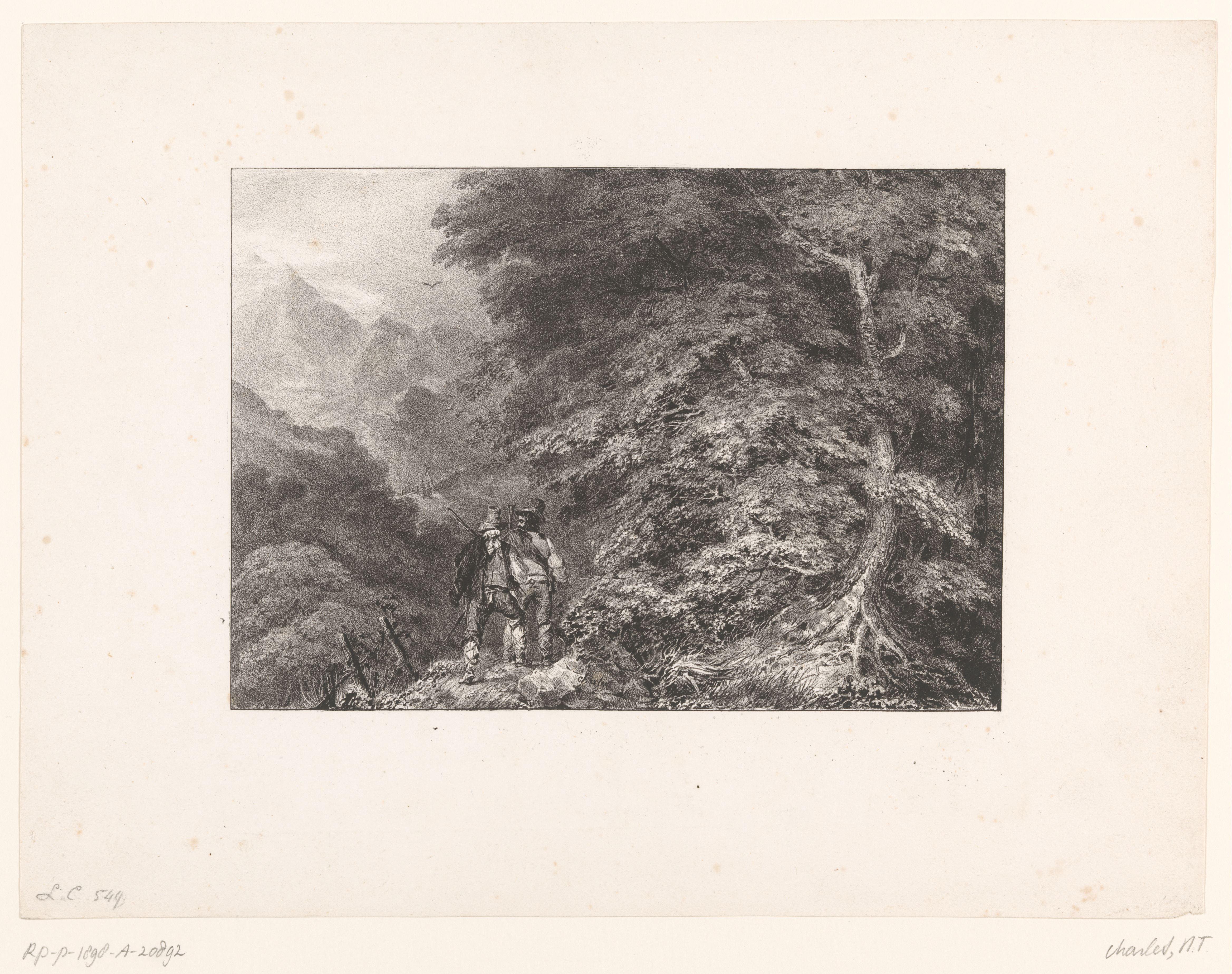 Berglandschap met twee guerrillastrijders in een hinderlaag