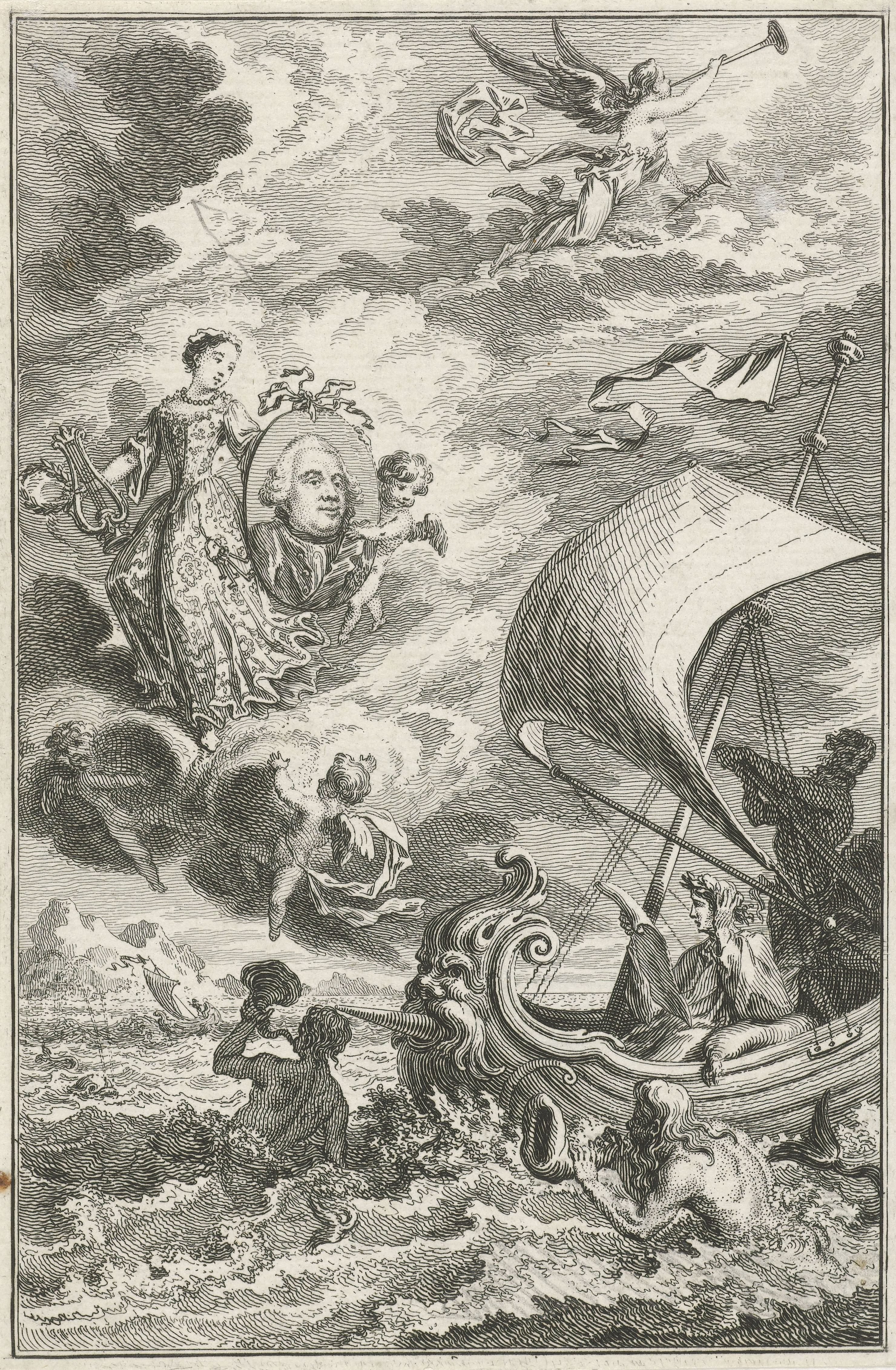 Allegorische voorstelling met portret van Willem V