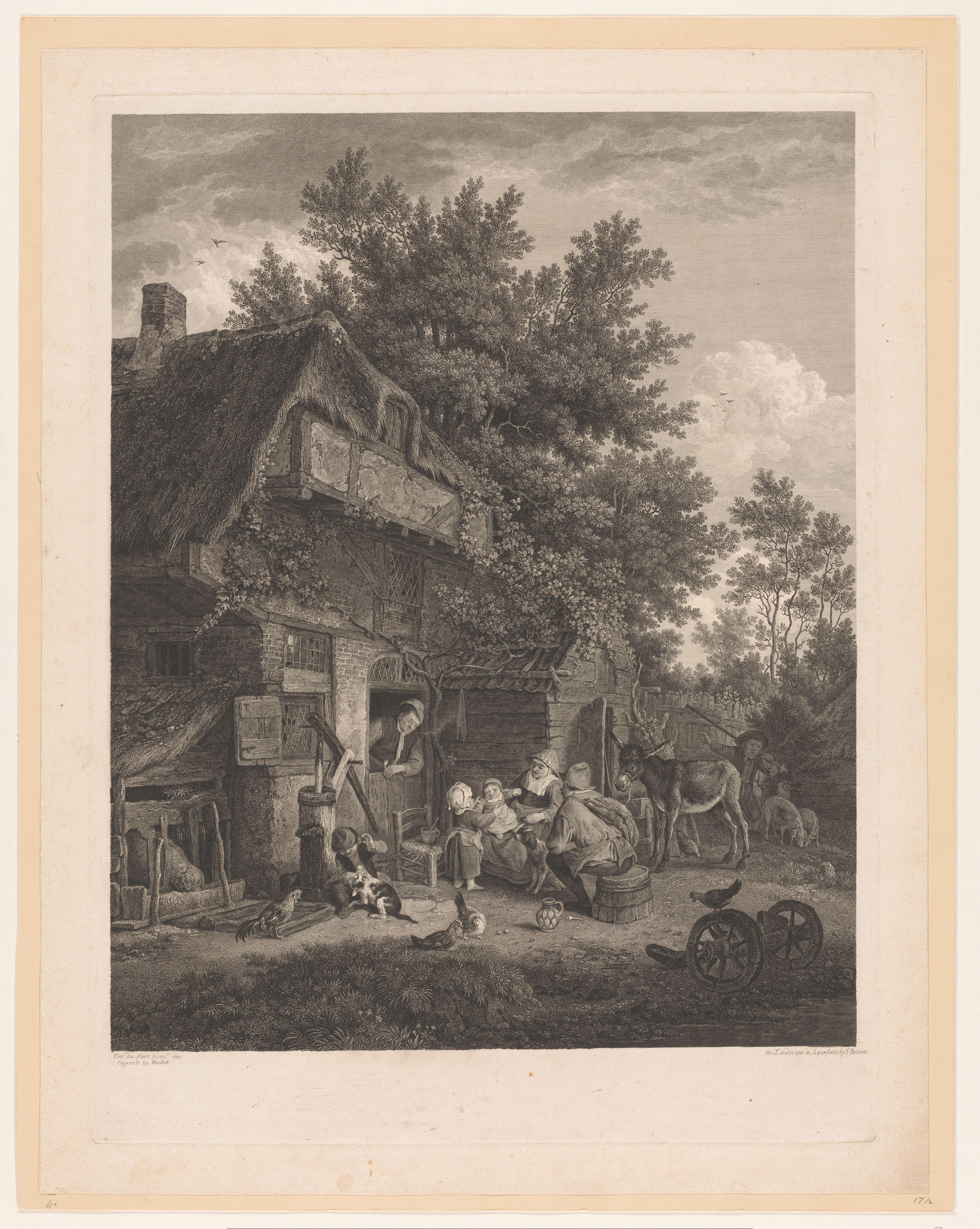 Familie bij een boerderij