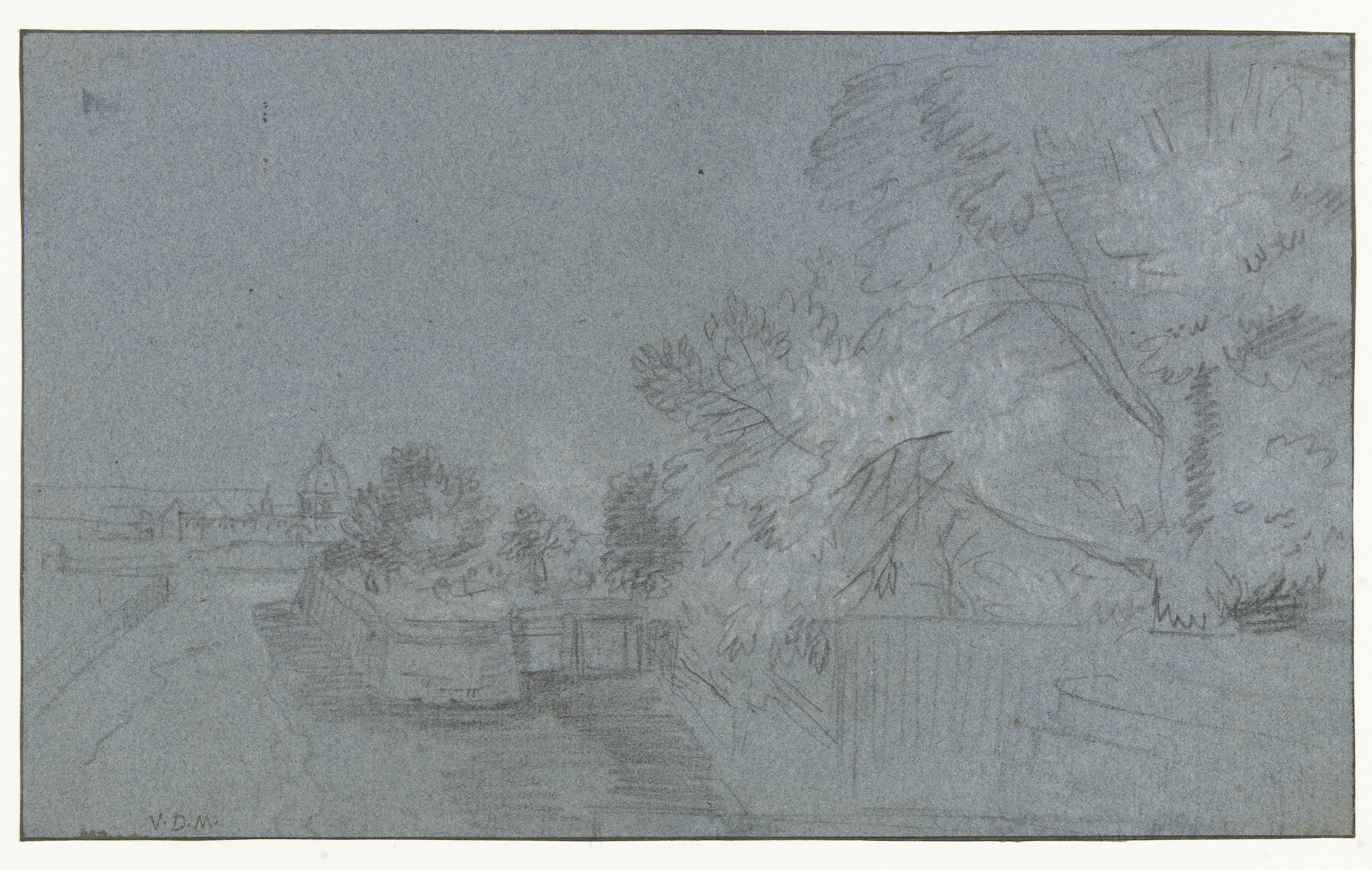 Landschap met een ommuurde tuin