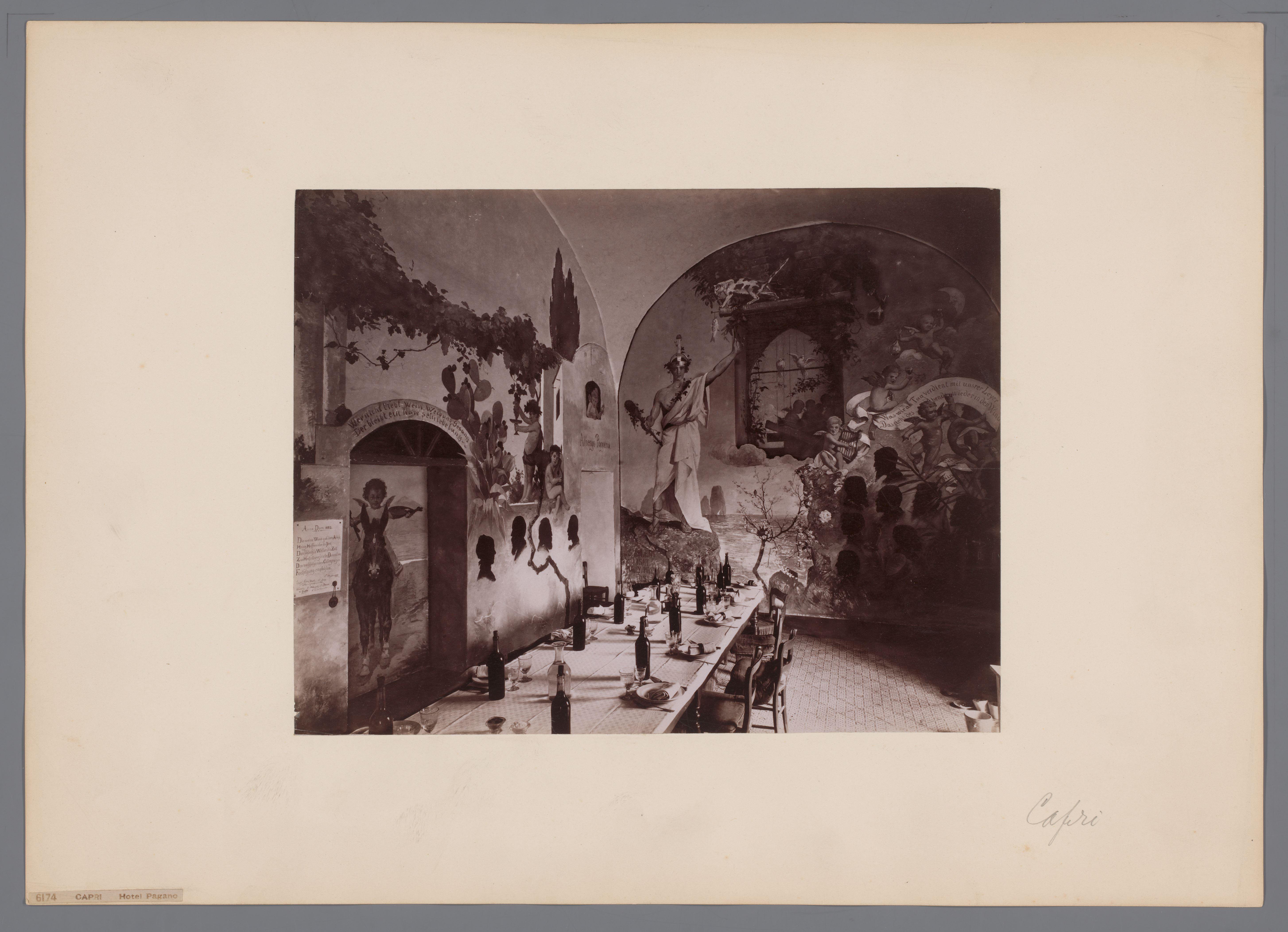 Interieur van de eetzaal van Hotel Pagano op Capri, Italië