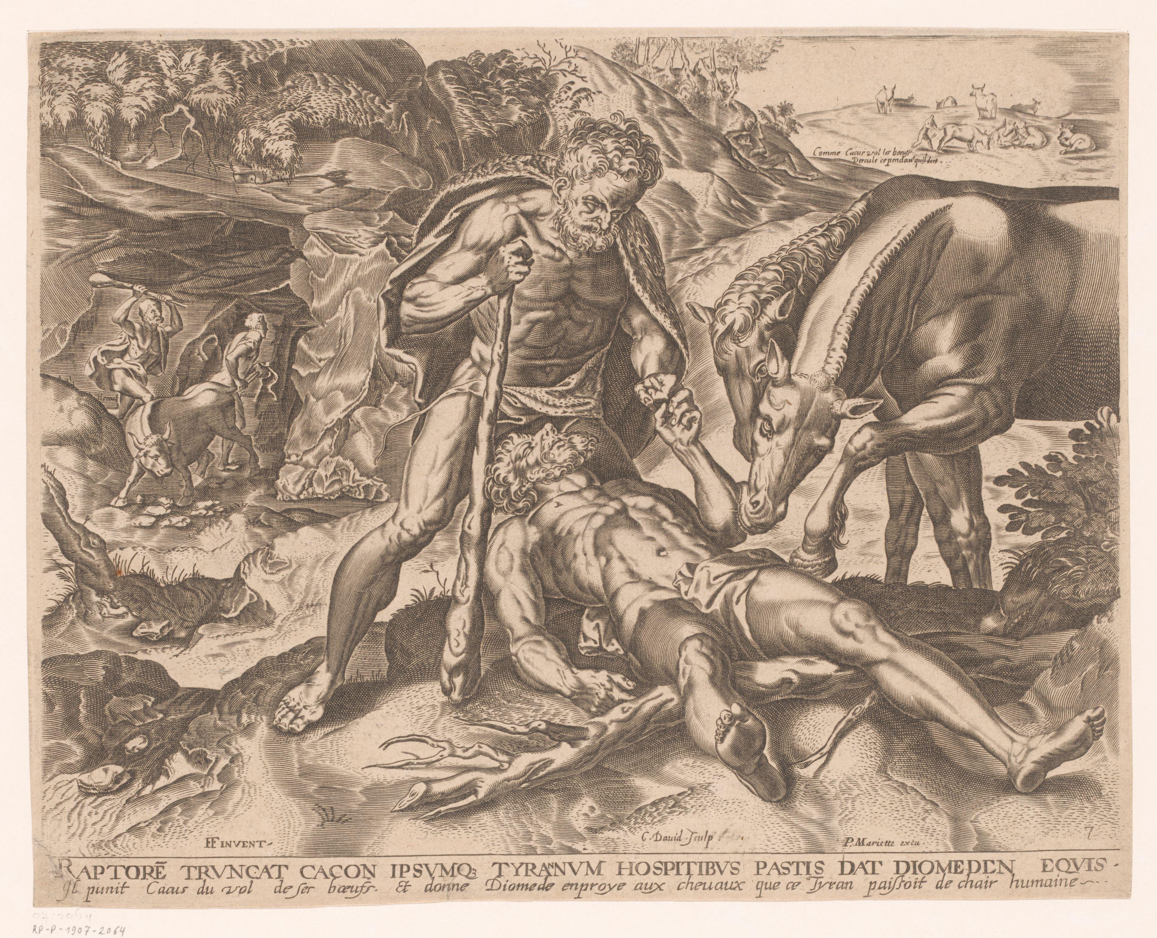 Hercules voert Diomedes' lijk aan de paarden