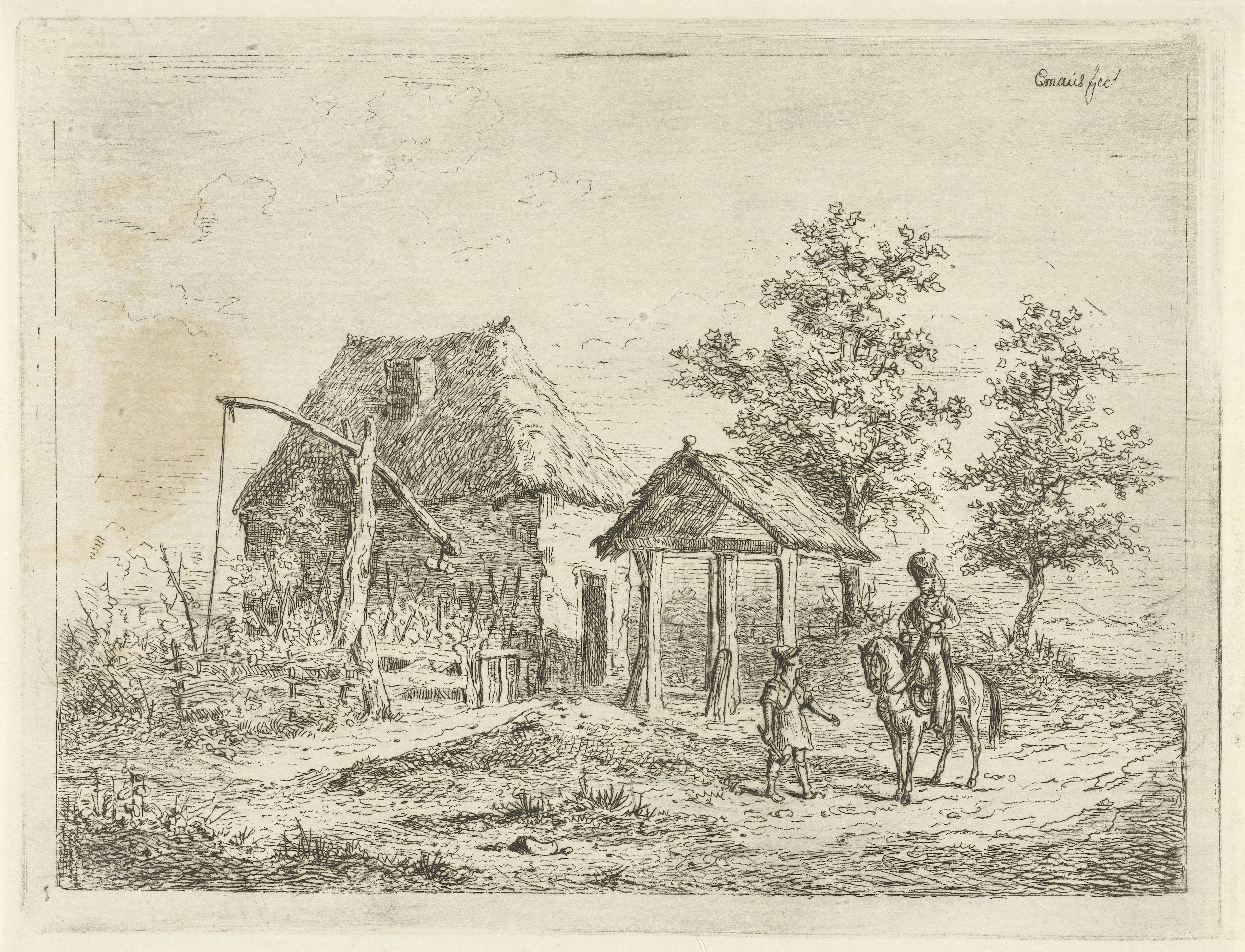 Cavalerist bij boerderij