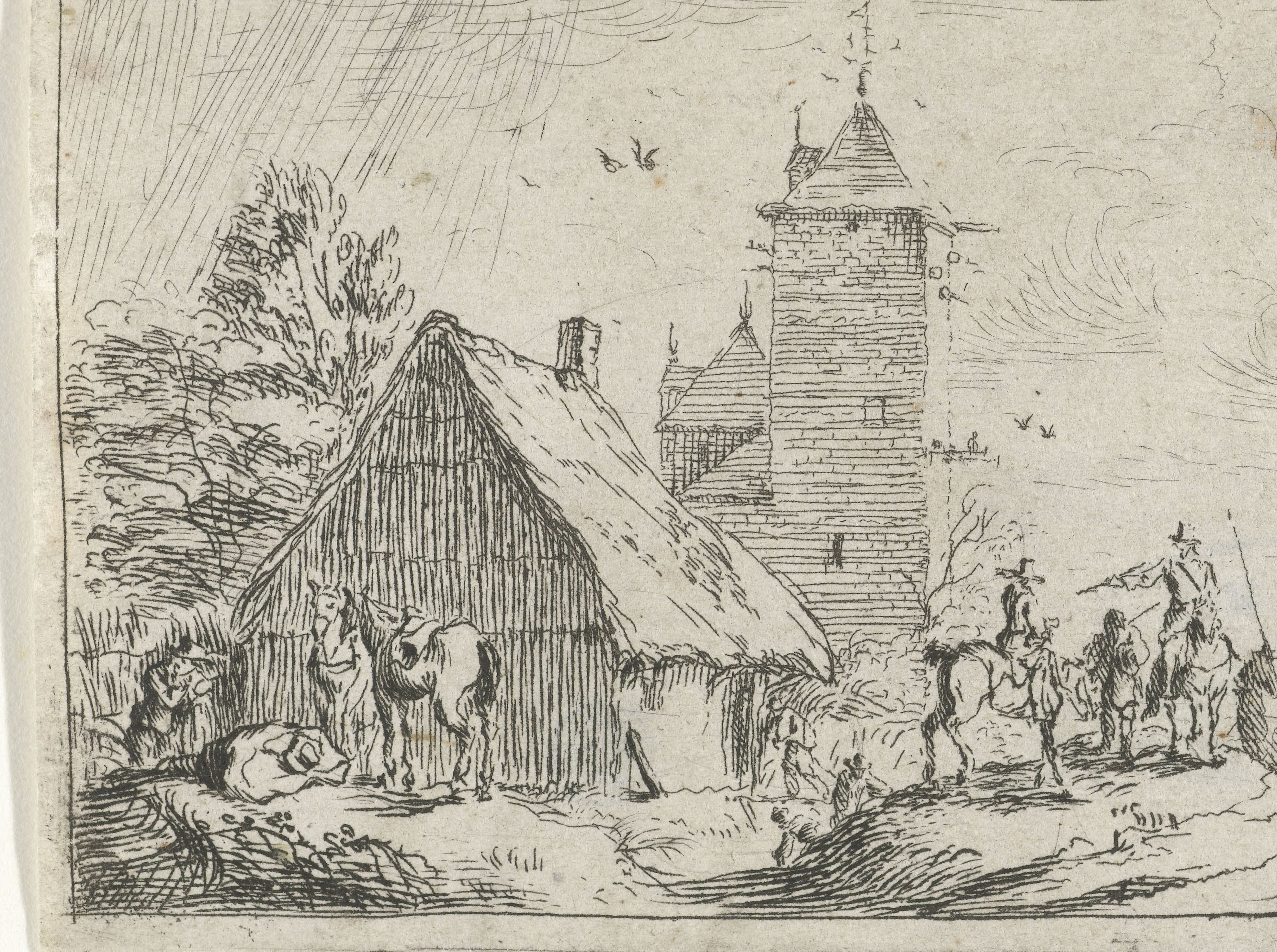 Ruiters bij een toren