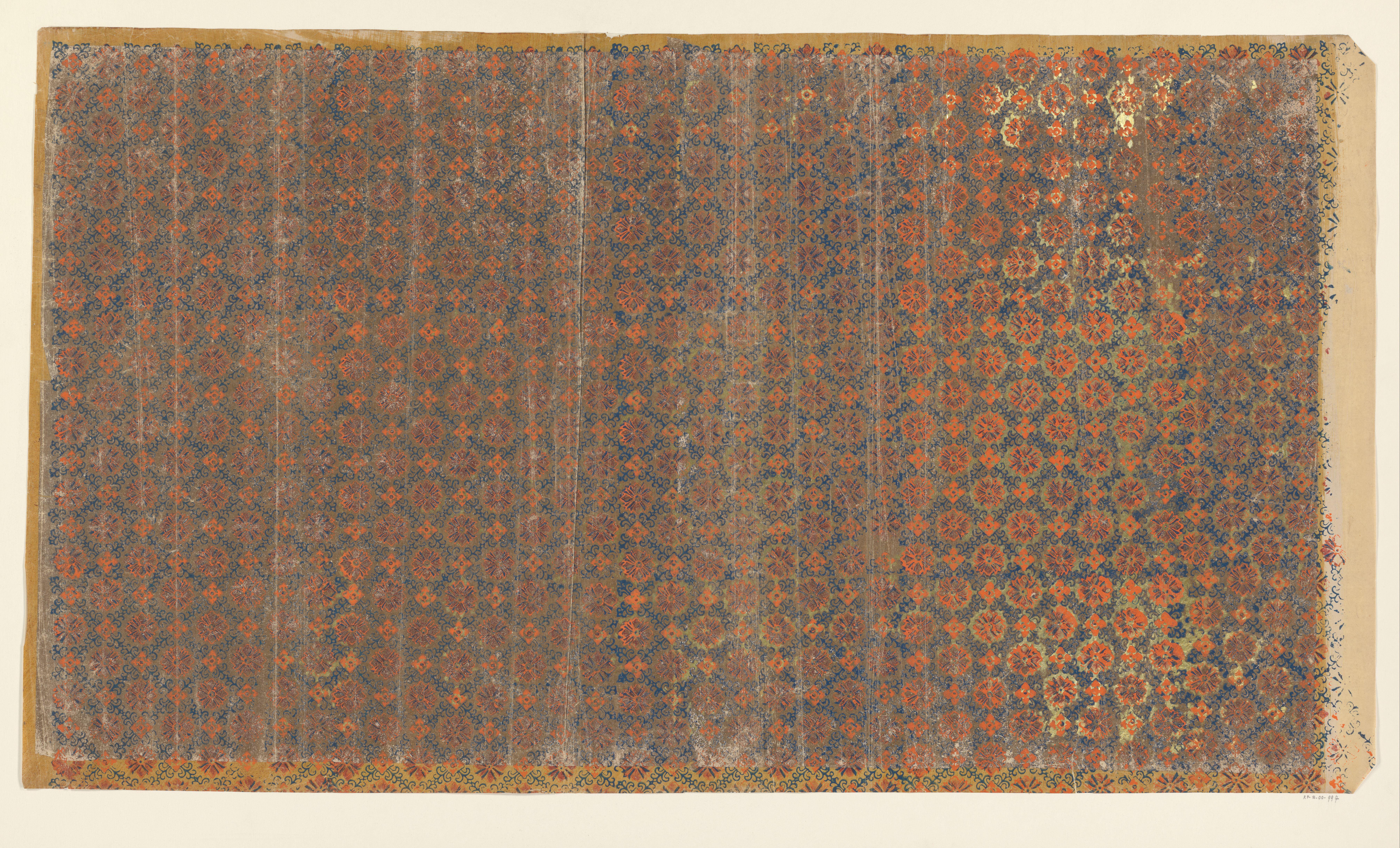 Blad met ruitenpatroon van ranken met bloem als veldvulling (één van acht identieke bladen)