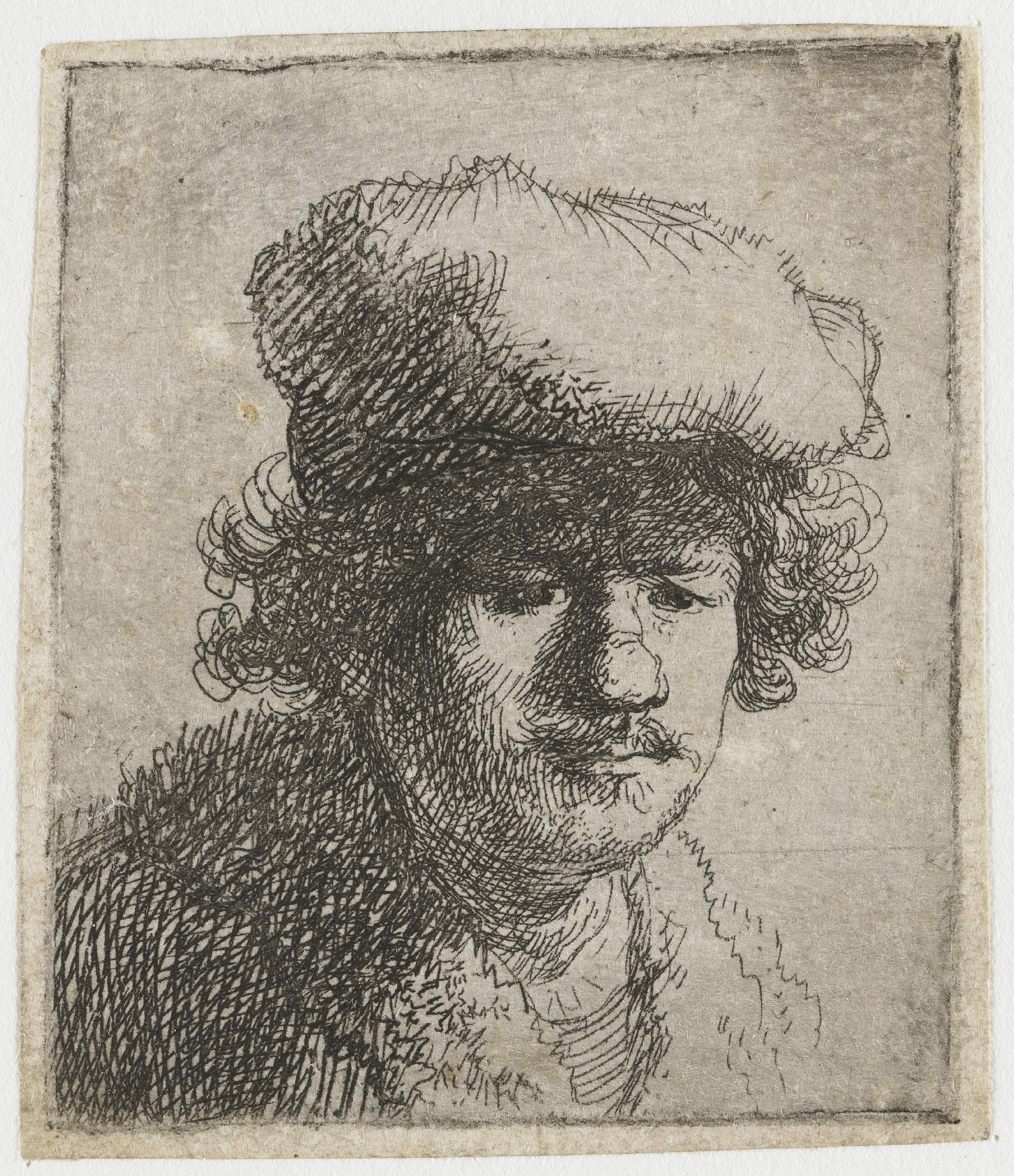 Self-portrait with cap pulled forward