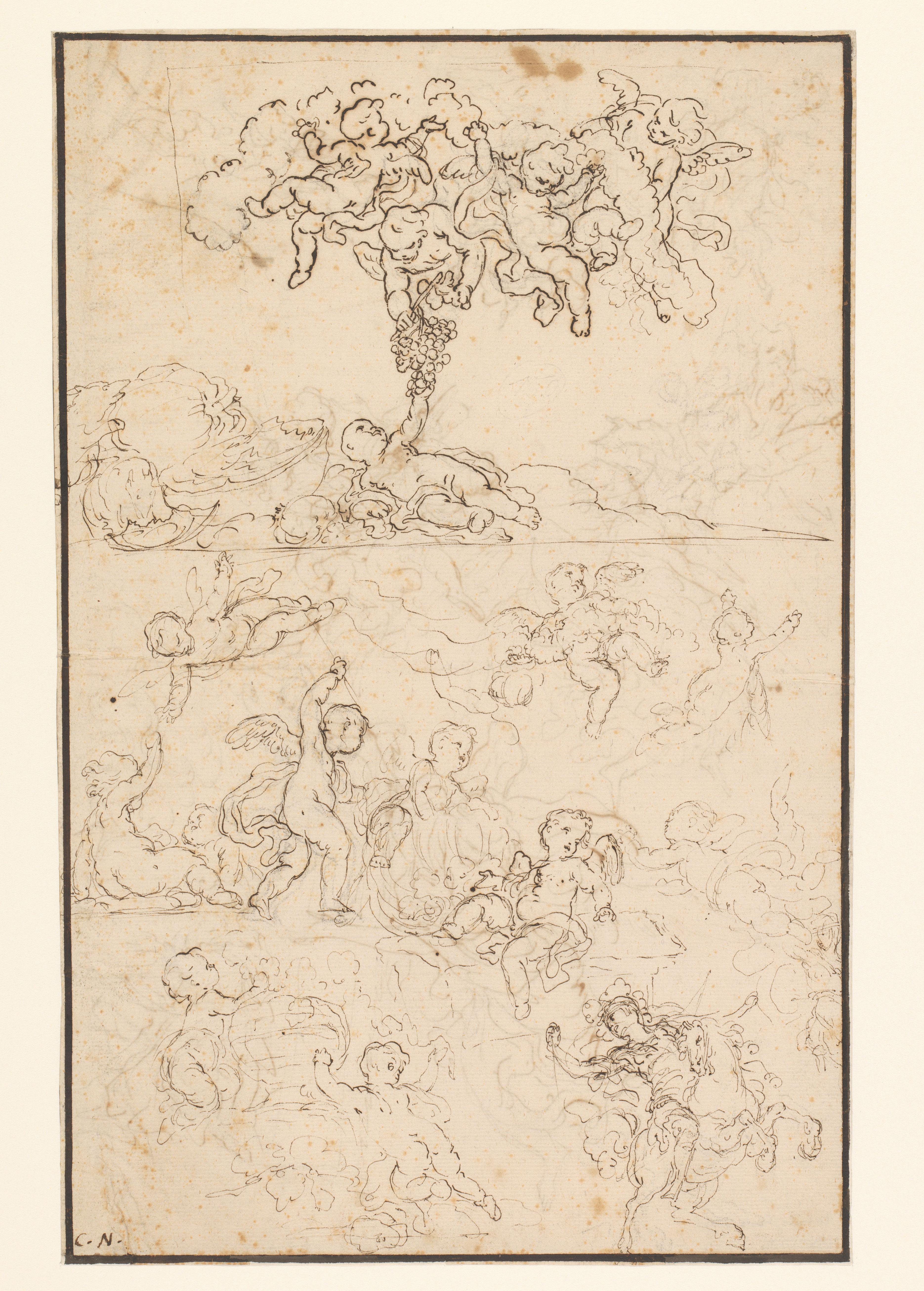 Studies van putti en rechtsonder H. Joris of Perseus