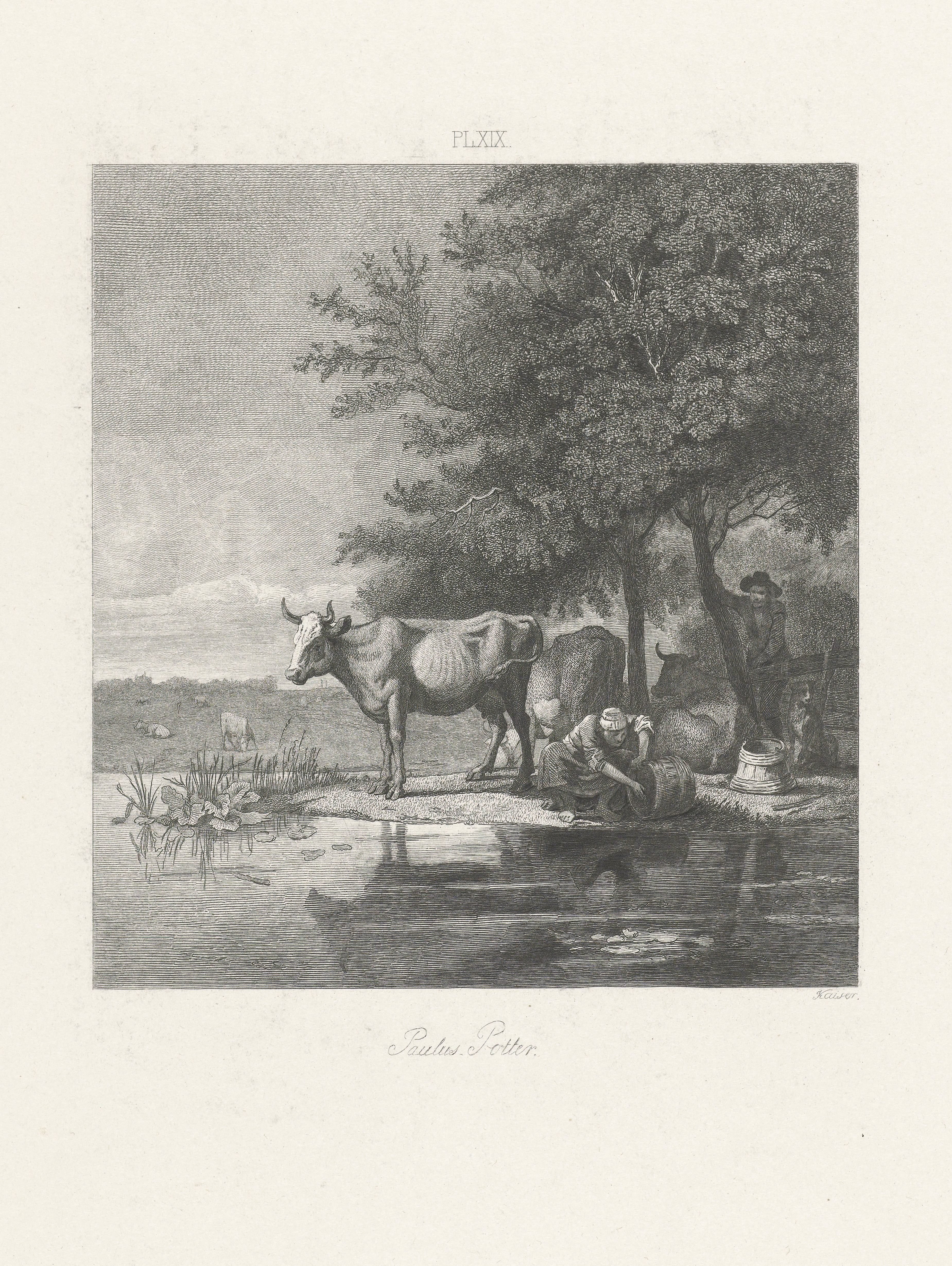 Landschap met koeien en twee figuren