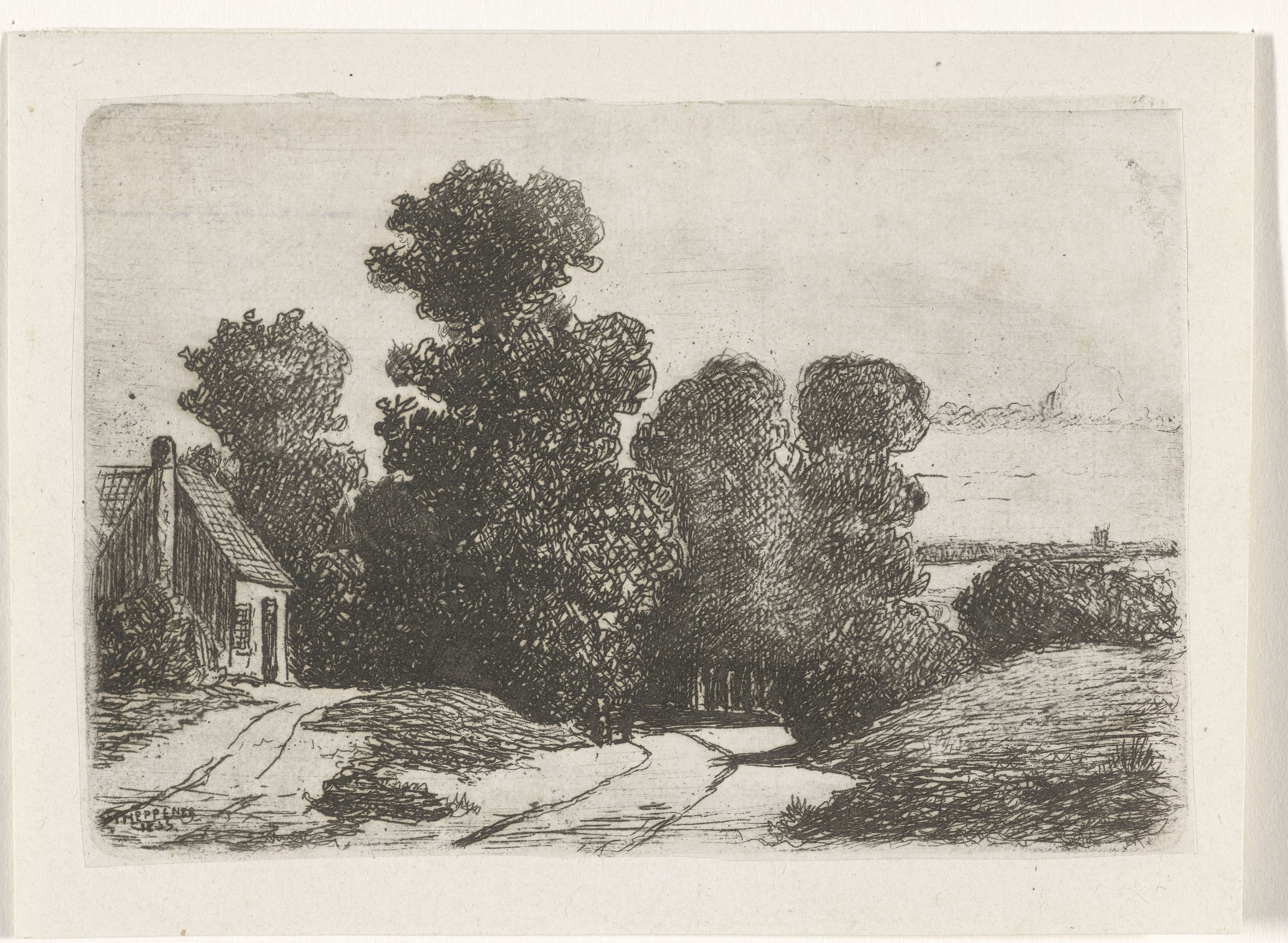 Landschap met links een boerderij