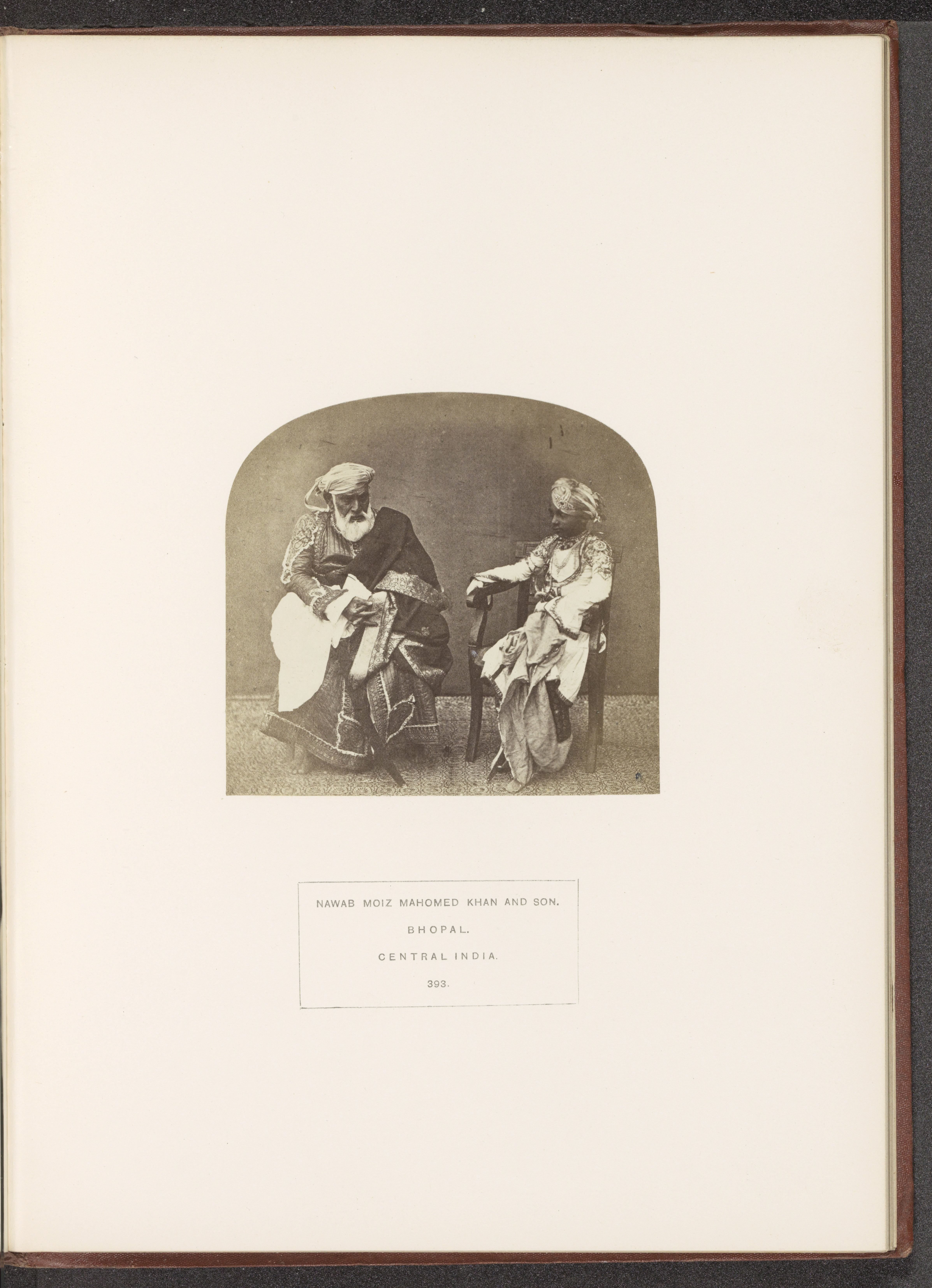 Portrait of Moiz Mahomed Khan, an officer at Sekunder Begum, a queen of Bhopal, and his son, Bhopal, Madhya Pradesh, India