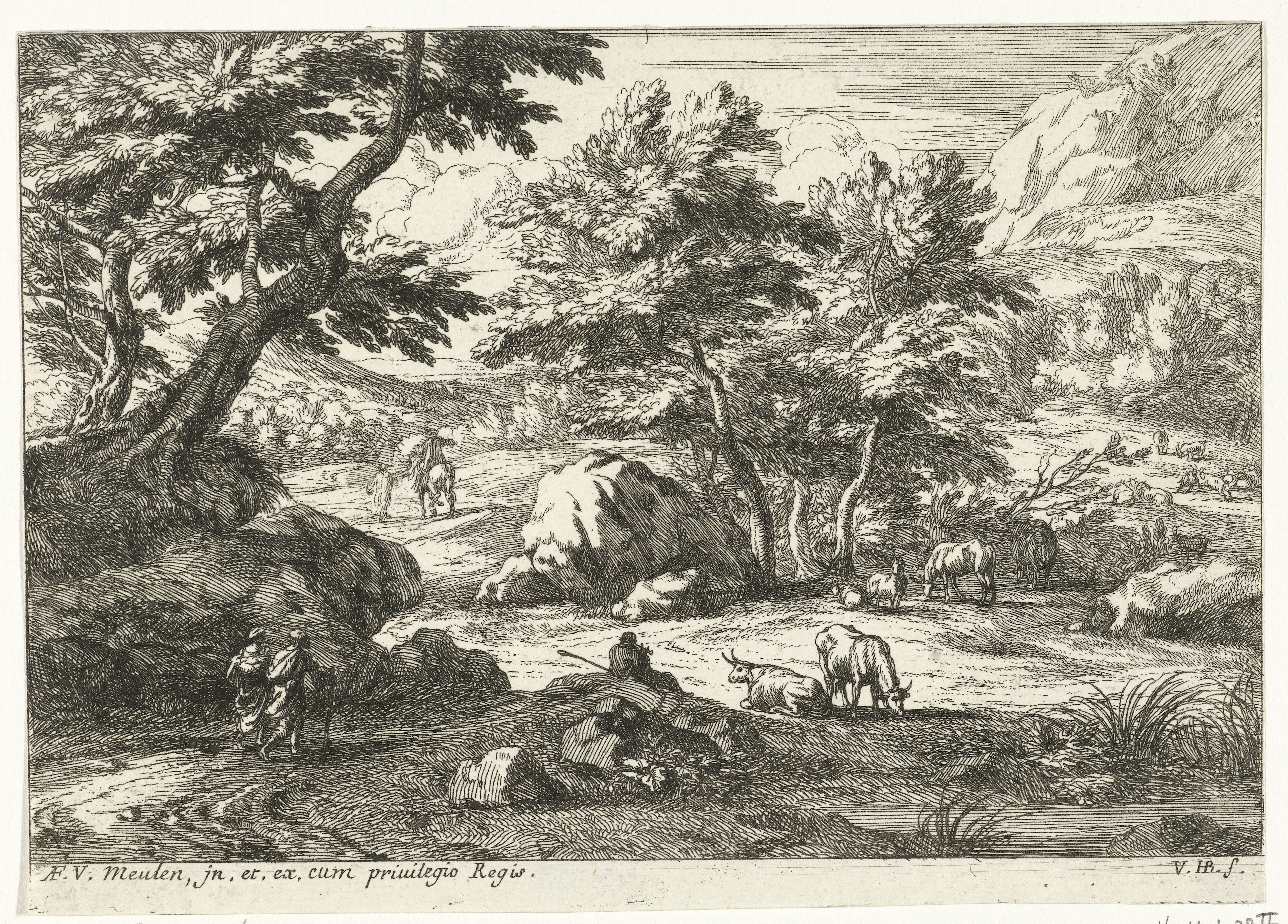 Landschap met vee en figuren