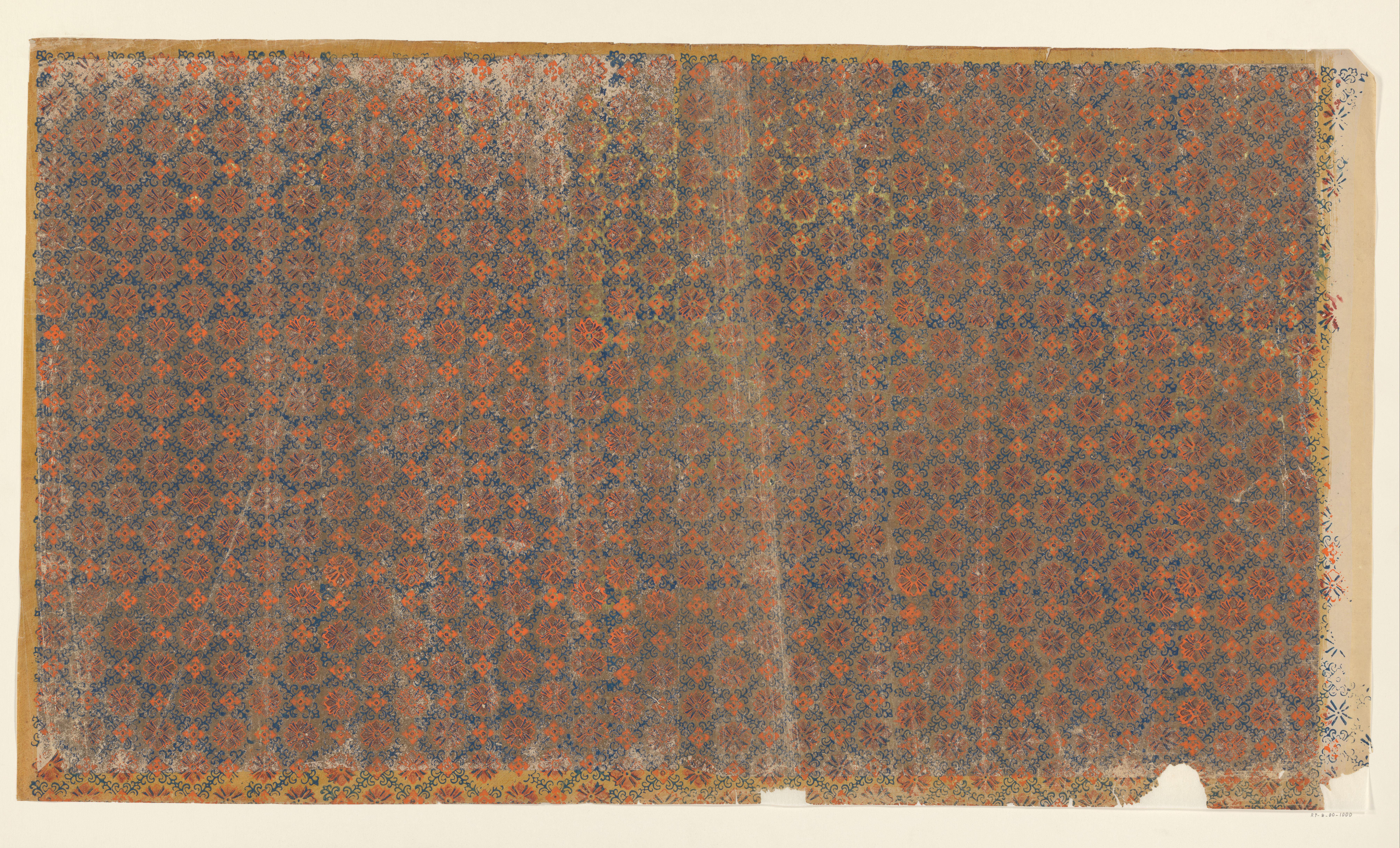 Blad met ruitenpatroon van ranken met bloem als veldvulling (één van acht identieke bladen)