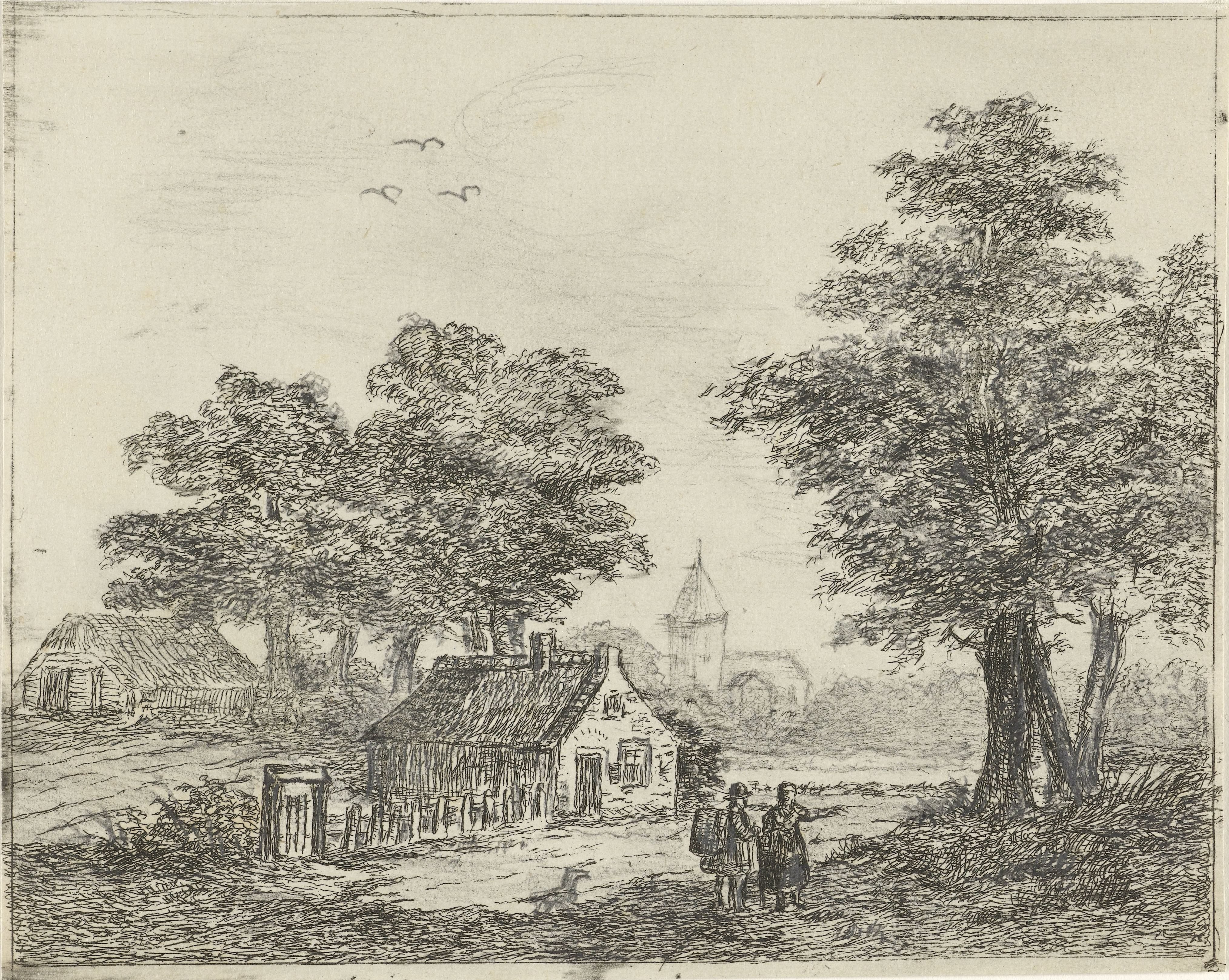 Landschap met wandelaars