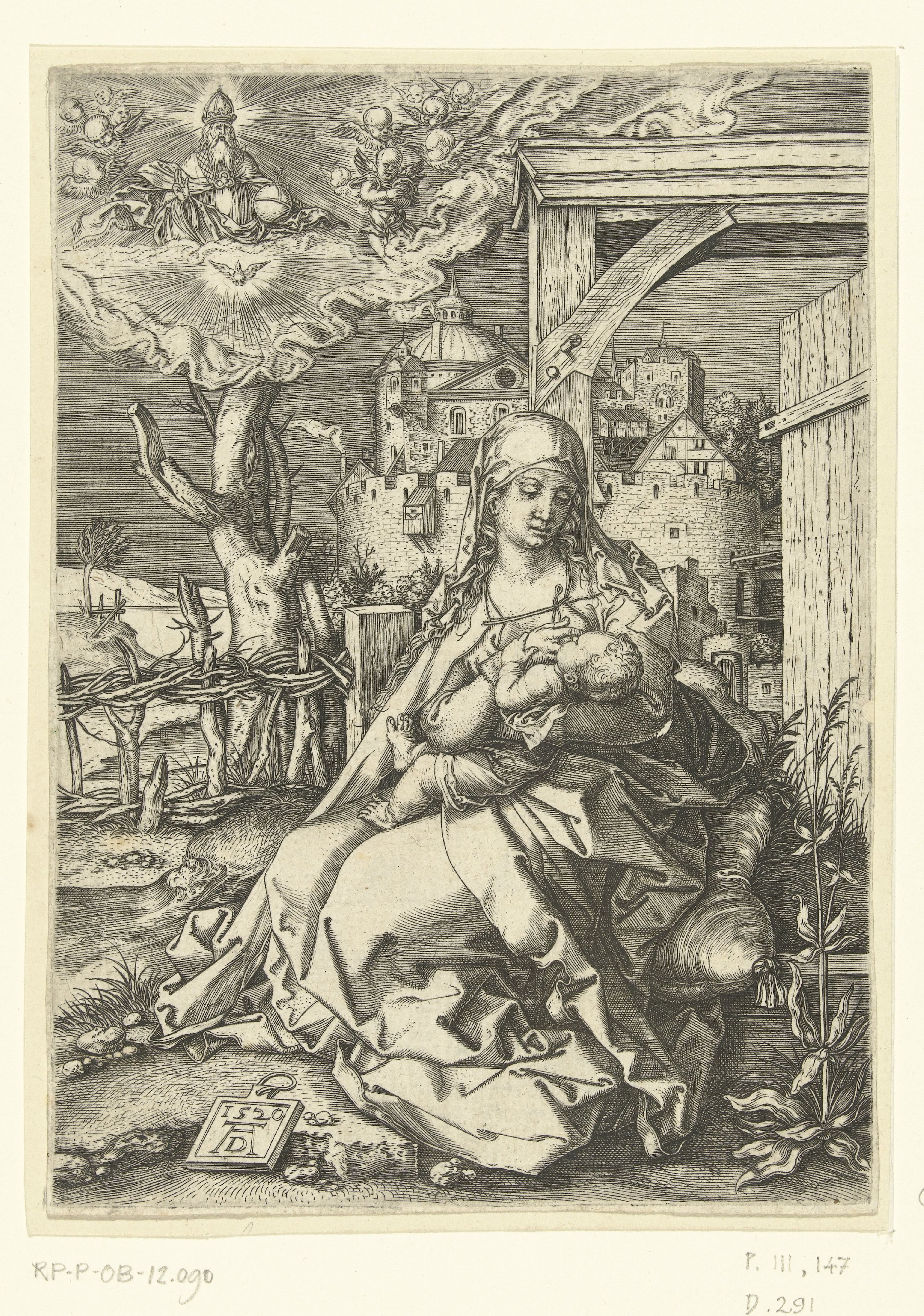 Maria met kind zittend in landschap