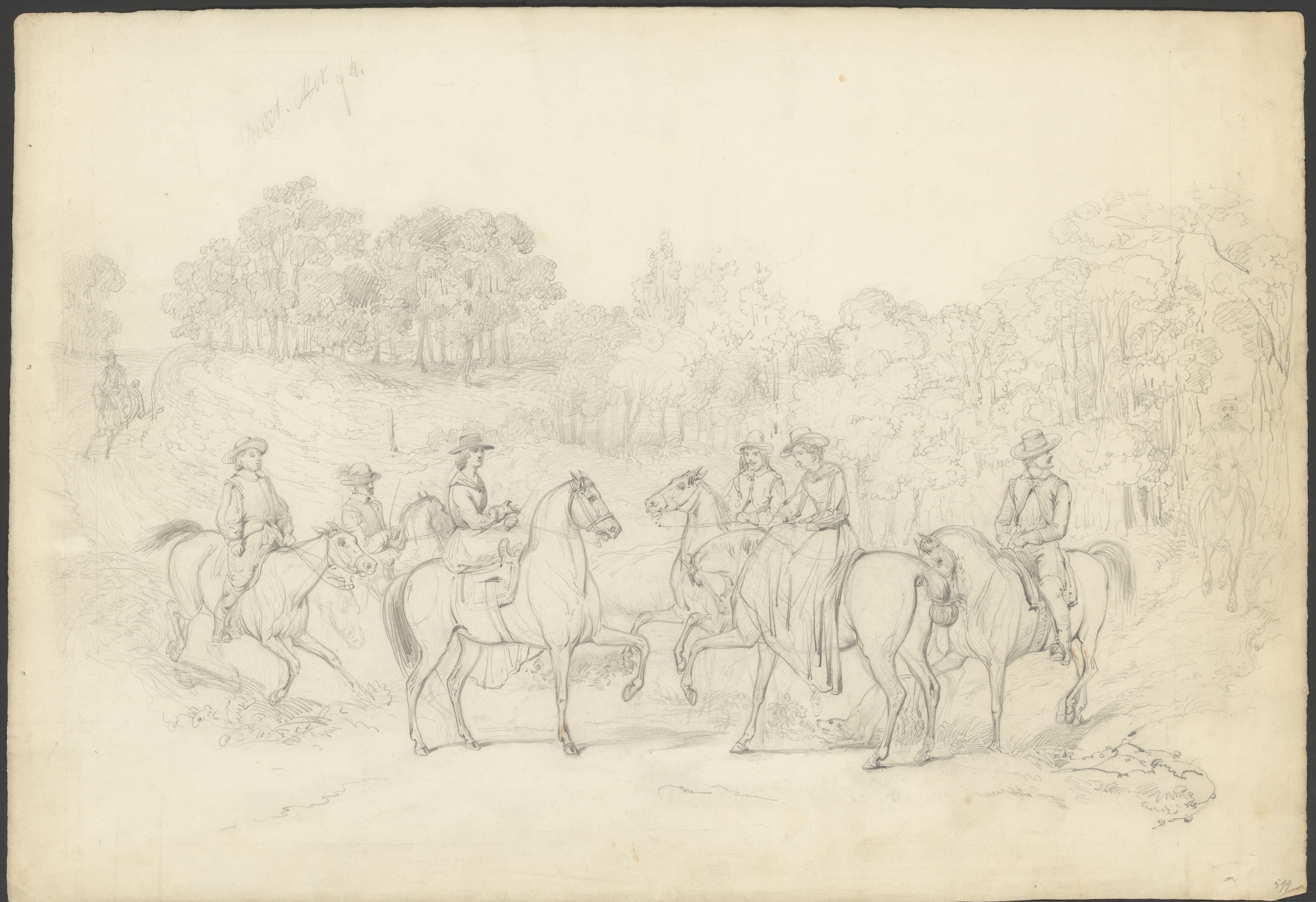 Gezelschap te paard in het bos