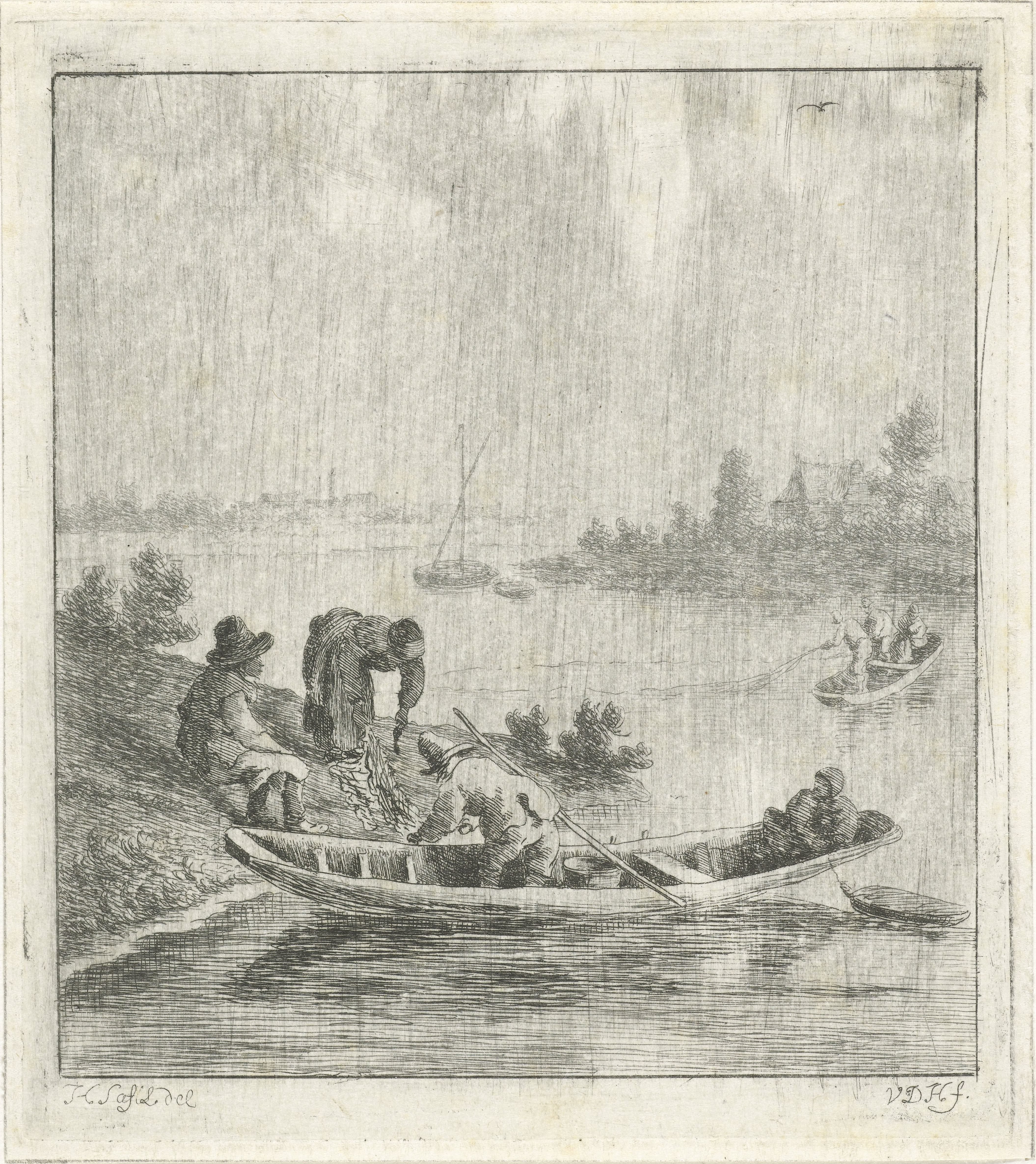 Vissers op een rivier