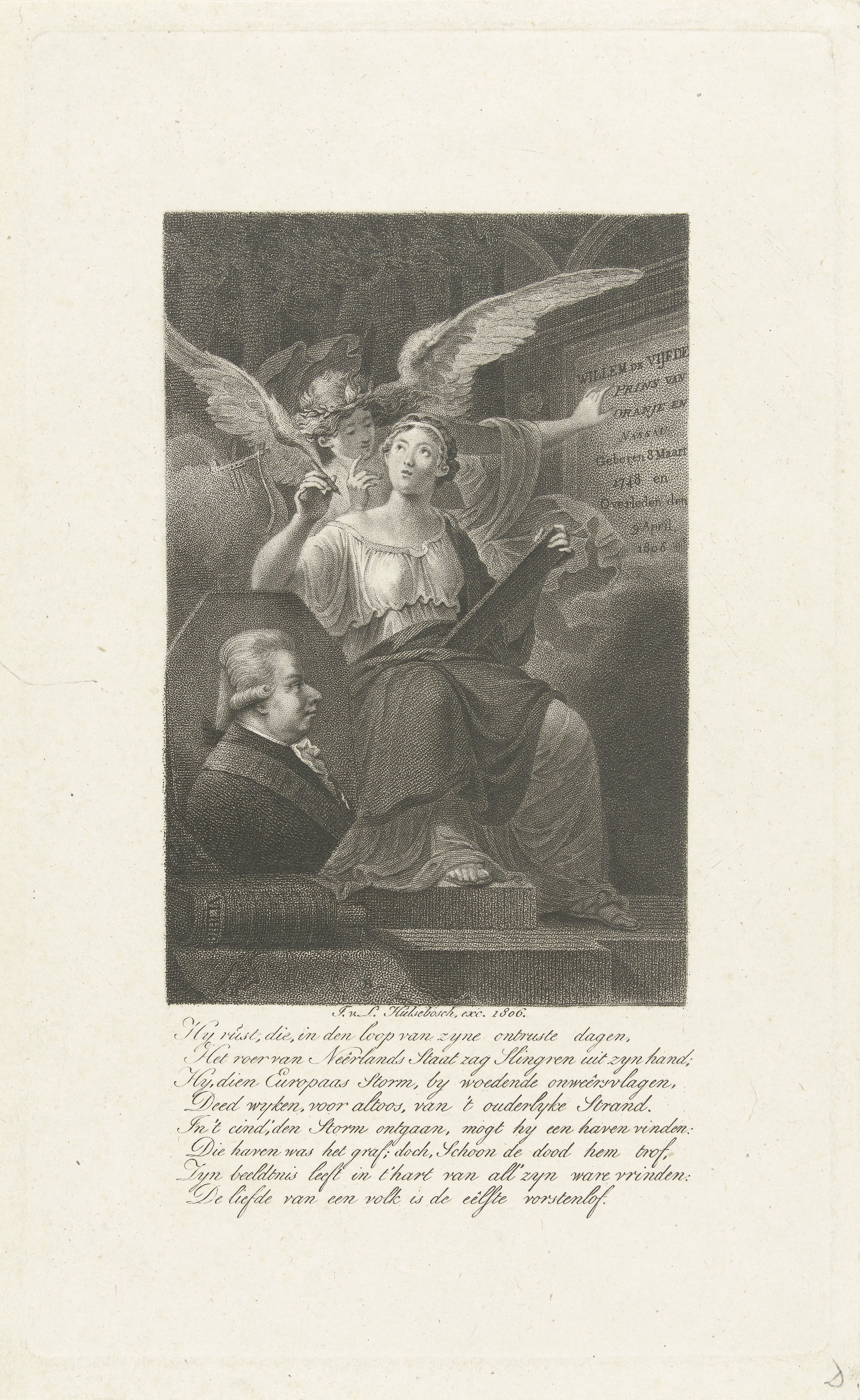 Memorieprent voor Willem V, prins van Oranje