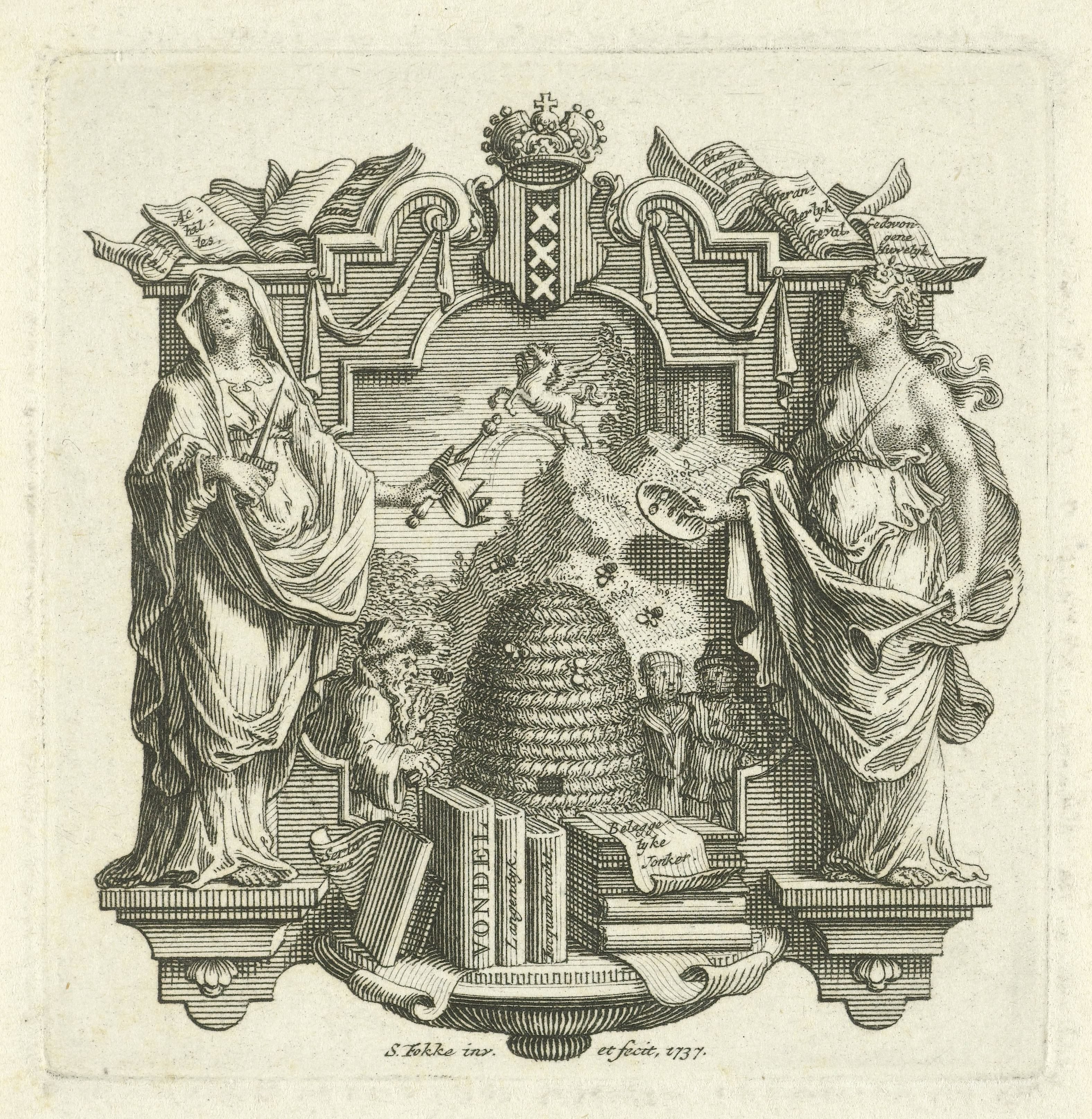 Allegorisch vignet met bijenkorf