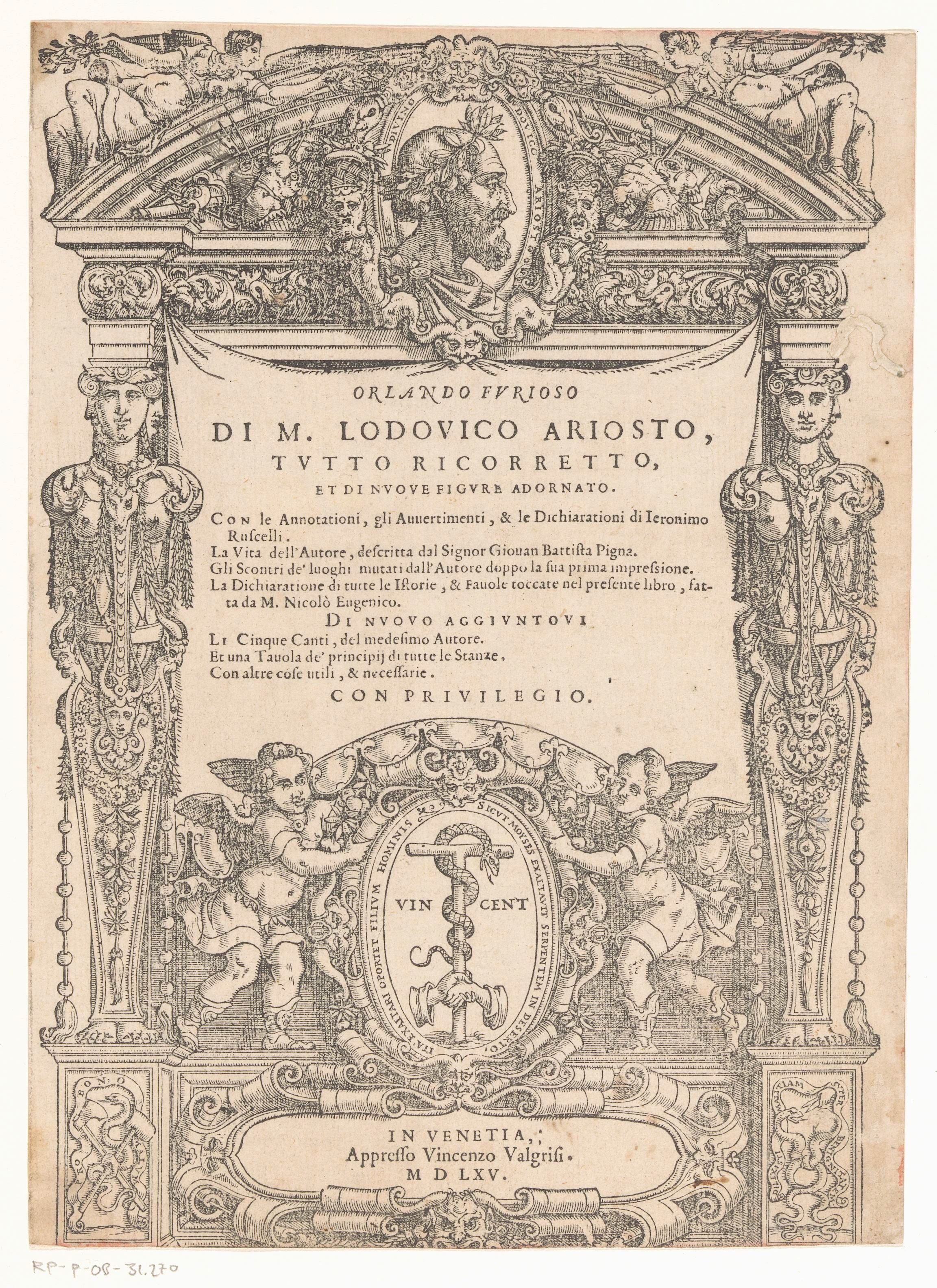 Portret van Ludovico Ariosto met kariatiden en putti